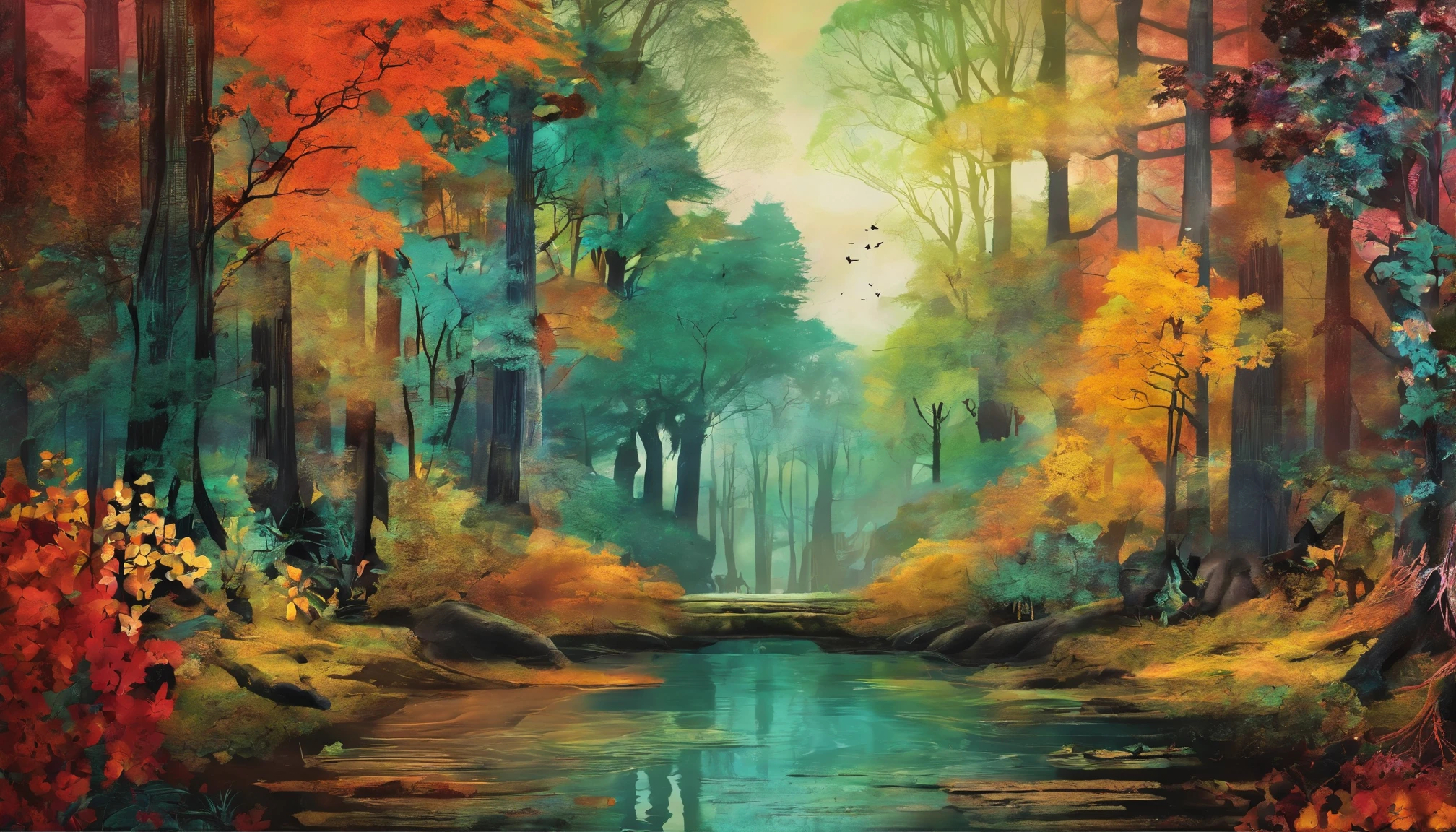 Rich in color,dream colors,Wallpaper's,The color is dark,Towering trees,rios