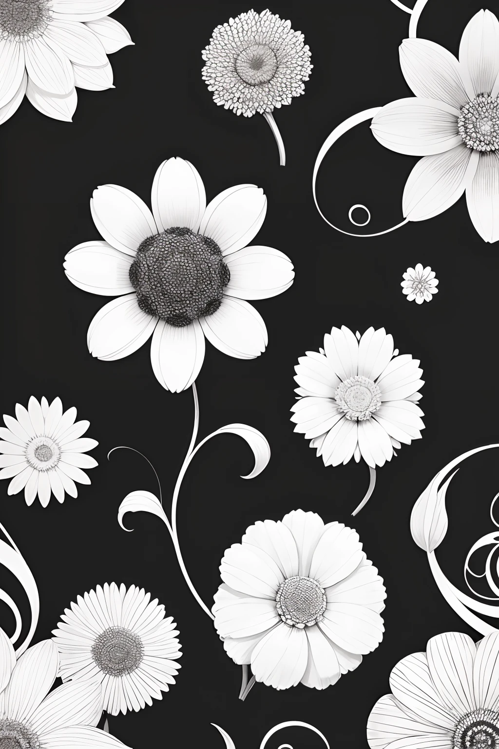 black and white flower lines, white background