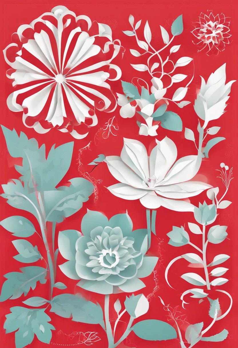 Traditional window flowers,Paper Cuttings style,Pure red