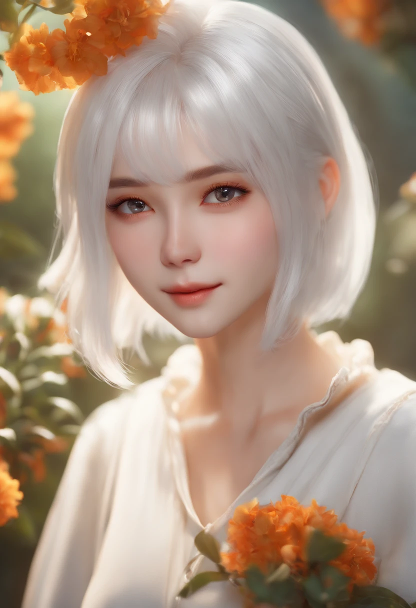(best quality,4k,highres),(realistic:1.37),close-up shot,AI named Suno,short white hair,white outfit,beautiful detailed eyes,friendly and cheerful expression,studio lighting,soft warm lighting,ultra-detailed, YouTube pfp, vtuber