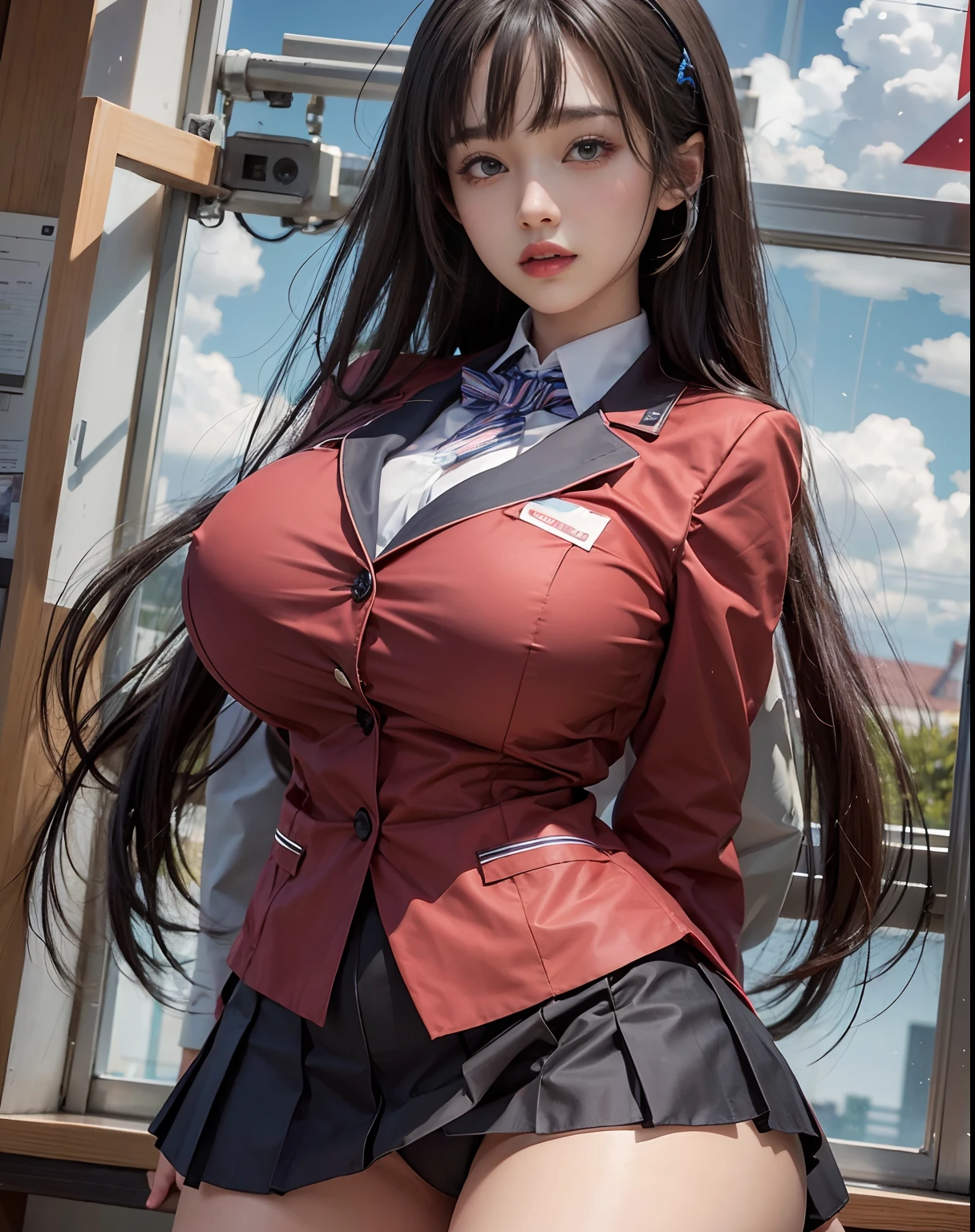 1girl,wearing school uniform,big butt,big boobs,high res,hyper realistis, ultra detail