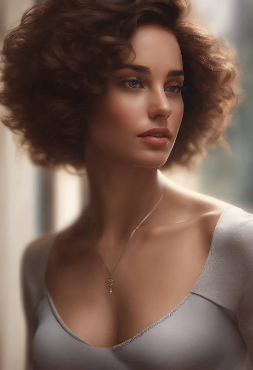 uma mulher com cabelos ruivos e um vestido vermelho, Arte digital realista 4K, Arte digital realista 4K, foto retrato suave 8 k, pintura digital realista, Retrato VFX altamente detalhado, 8k portrait render, sensual 8K lighting, 8 k arte digital realista, cinematic realistic portrait, stunning digital illustration, lindo pintura digital, Photorealistic digital painting talking to a curly-haired boy chatting and drinking coffee in the hallway of the building with Cinematic Soft Lighting illuminates a beautiful Brazilian male model with stunning and ultra-realistic details，Foto de corpo inteiro da frente，olhar bonito，messy short brown hair，olhos claros de mel，Sorriso encantador perfeito，Criado sexy，Homem quente，insanamente bonita，That's the trend of ArtStation。Octane is the perfect tool to capture the softest details of this 16k photographic masterpiece。