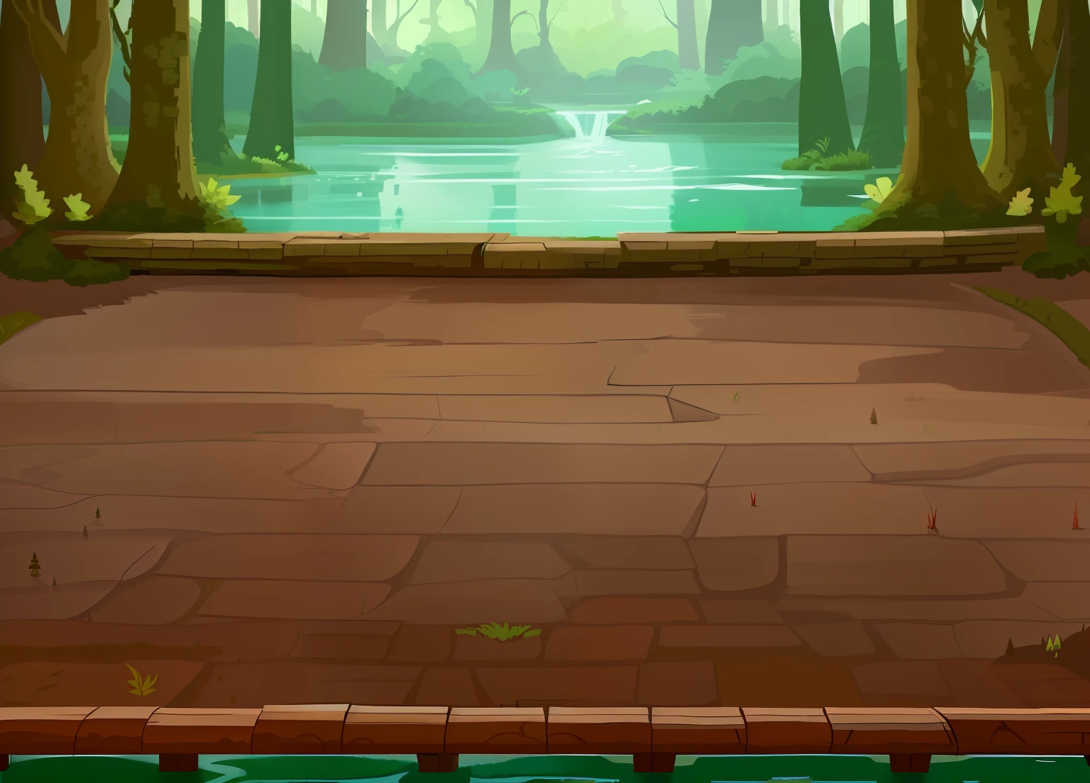Cartoon scene of a river with benches in the forest, Mobile game background, 2 D game art background, 2d game background, arte de fundo, elf forest background, game background, forest backgrou, background artwork, background jungle, arena background, forrest background, videogame background, Woods background, Forest background, rpg background, Woodland background, Epic background