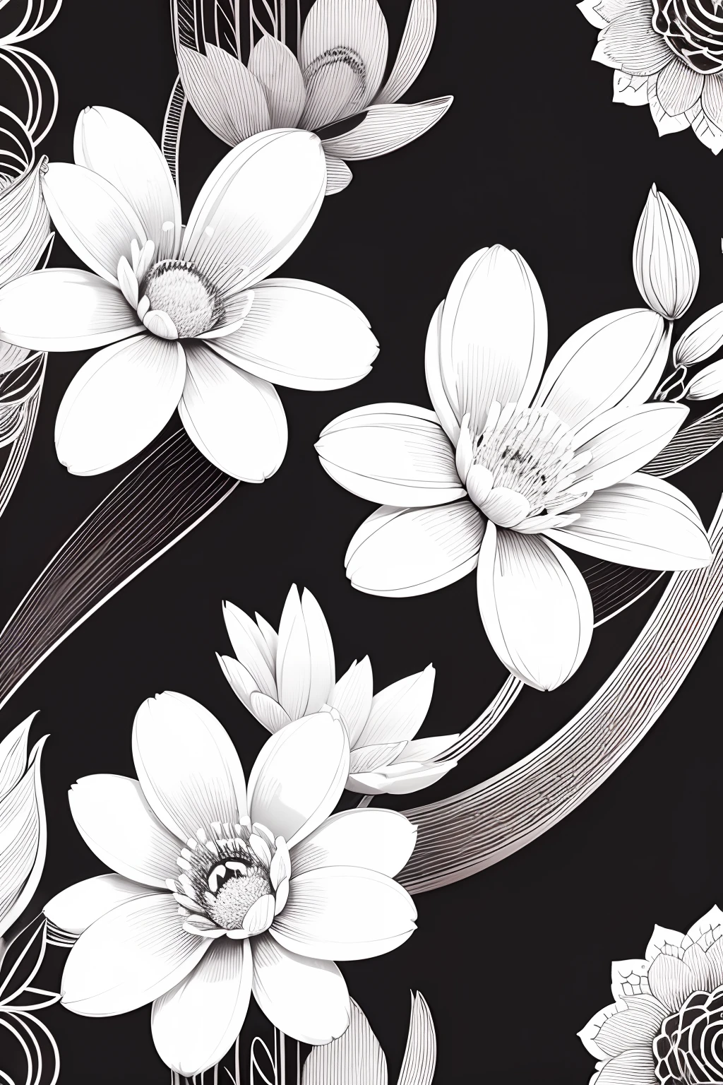 black and white flower lines, white background