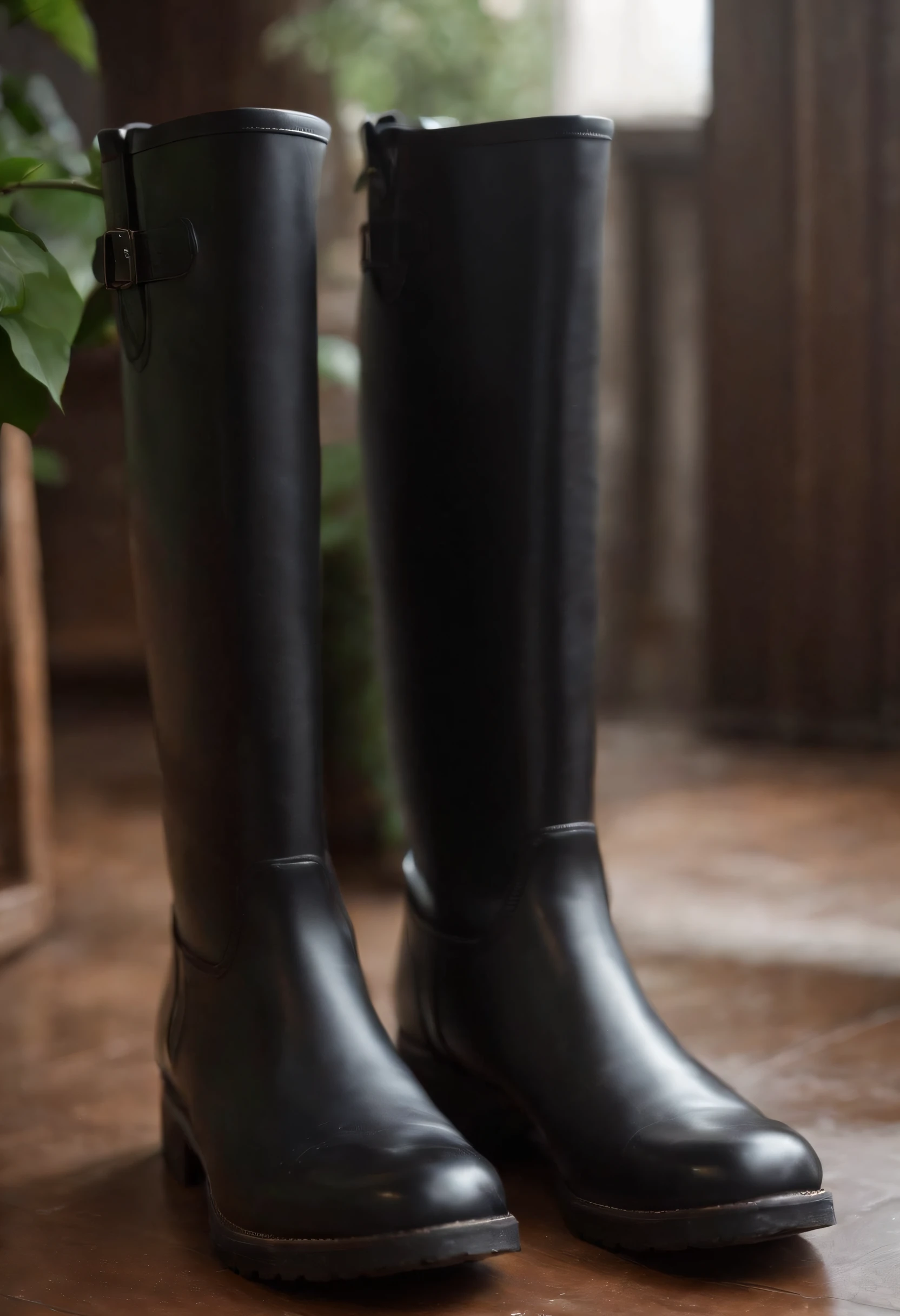 Old gentleman with a goatee,sit on chair,Eyes look at boots,Black high-gloss rain boots, 8K分辨率,Wallpaper masterpiece,Best quality,Highly meticulous,Ultra high quality