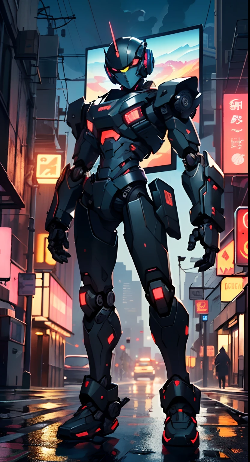 (((TV robot with mechanical arms and legs))),
(((tiny little robot))) with ((((TV head)))). He has (((shaped like a cube with mechanical arms and legs))),and a (((screen on his face))) that displays emoticons and coded messages,Strange head, black tv head,detailed TV head,intricate robot,
(((Object_head,televison_head))),
(dynamic pose:1.0),solo focus,(centered,scale to fit dimensions,Rule of thirds),
cyberpunk city by the ocean at night, with bright neon signs and dark stormy clouds and puddles, scenery:1.25,
highres, sharp focus, (ultra detailed, extremely detailed), (photorealistic artwork:1.37),(extremely detailed CG unity 8k wallpaper),((synthwave background theme)),(((vibrant colors))),(intricate background),(masterpiece),(best quality),