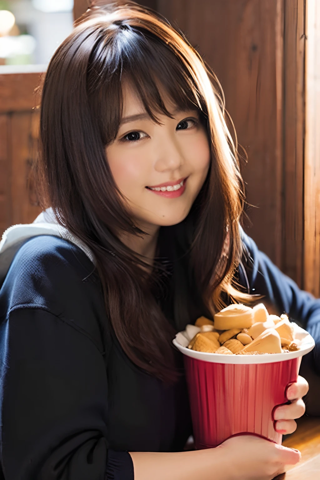 (8K、Raw photography、top-quality、​masterpiece:1.2)、(realisitic、Photorealsitic:1.37)、ultra-detailliert、超A high resolution、1人、There is a village frame pure、Kasumi Arimura、beautifull detailed face、Smile、Fat face、fatness、(Very fat style) :1.3)、Hungry clothes、Beautiful detailed skin、Skin Texture、profetional lighting、full body Esbian、(Obese body)、Eating sweets、Eating sweets、Scruffy figure、The face is insanely cute