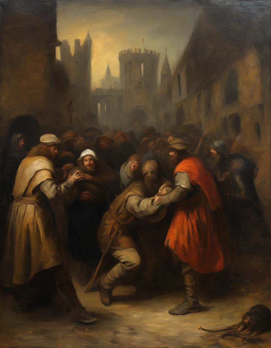 medieval times，Bubonic Plague，Dead crowd，The earliest records of the Black Death date back to 1348，k hd，8K,a color，