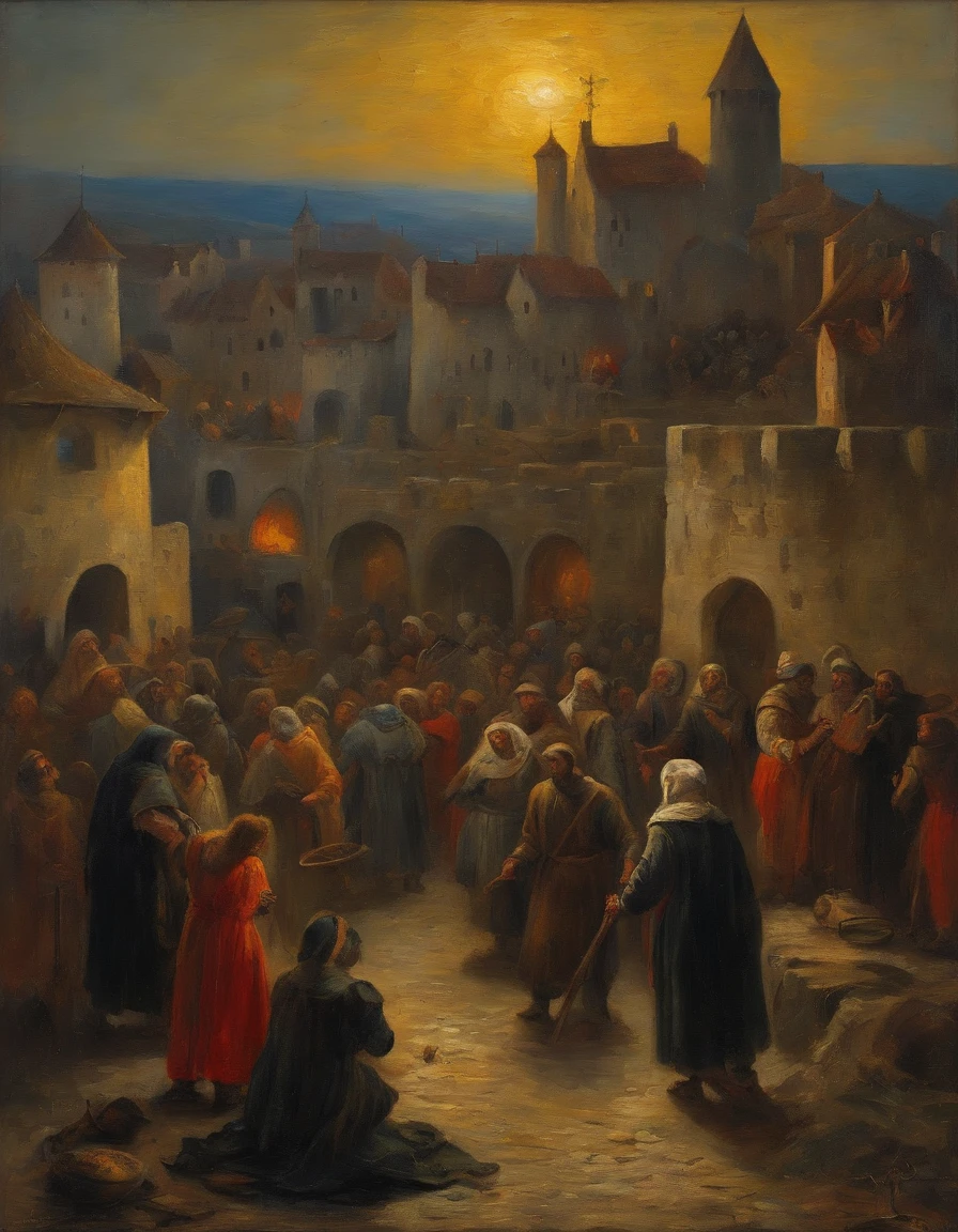 medieval times，Bubonic Plague，Dead crowd，Recorded by a Florentine named Bocazio。
，k hd，8K,a color，