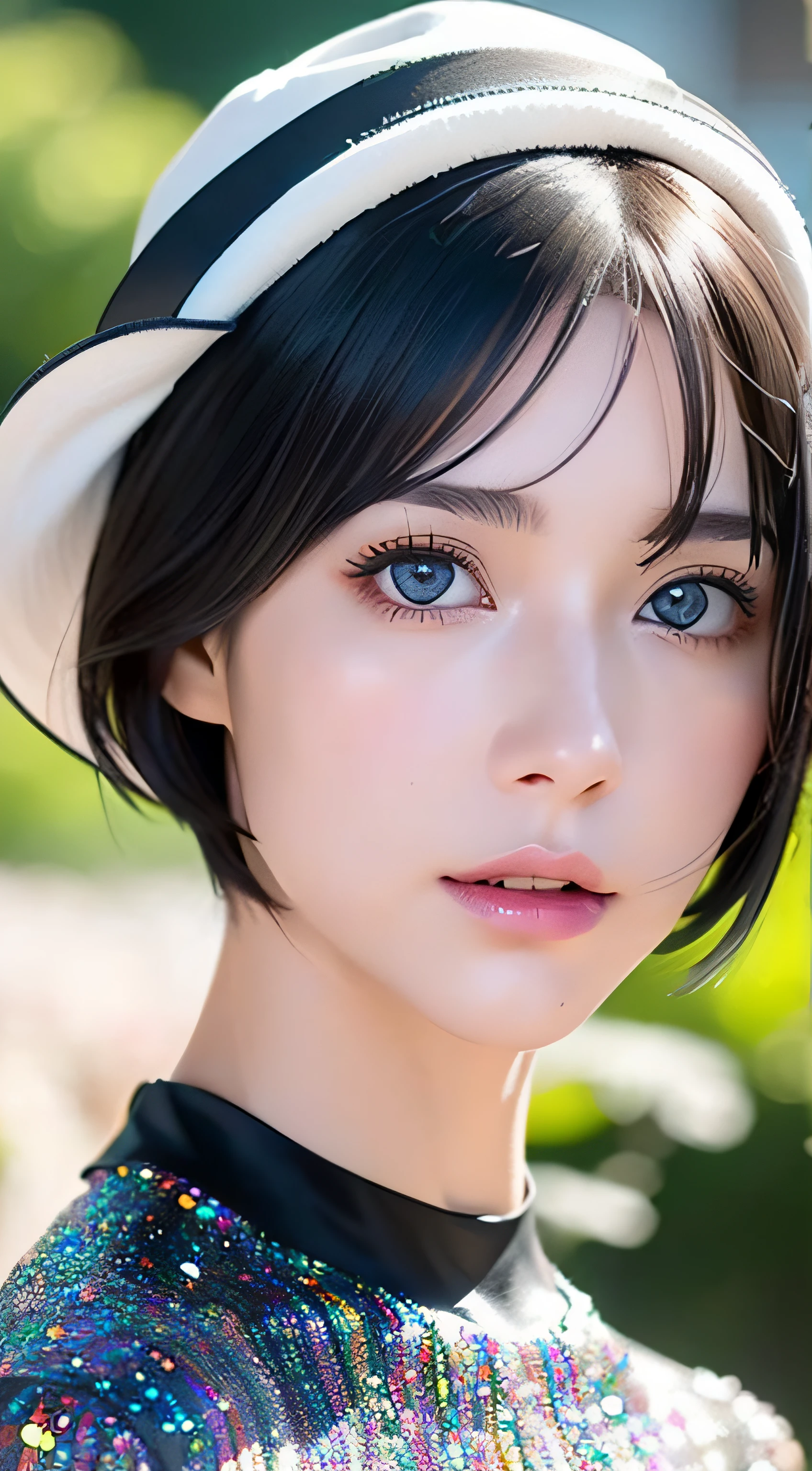 (masutepiece), (Piece of art), (Amazing work), (Detailed eyes), (Delicate skin), (heterochromatic eyes), (Multicolored), (short white hair with bangs), (Sparkling eyes), (1girl in) With witch's hat, masutepiece, Best Quality, The best Desinger, top-quality、
