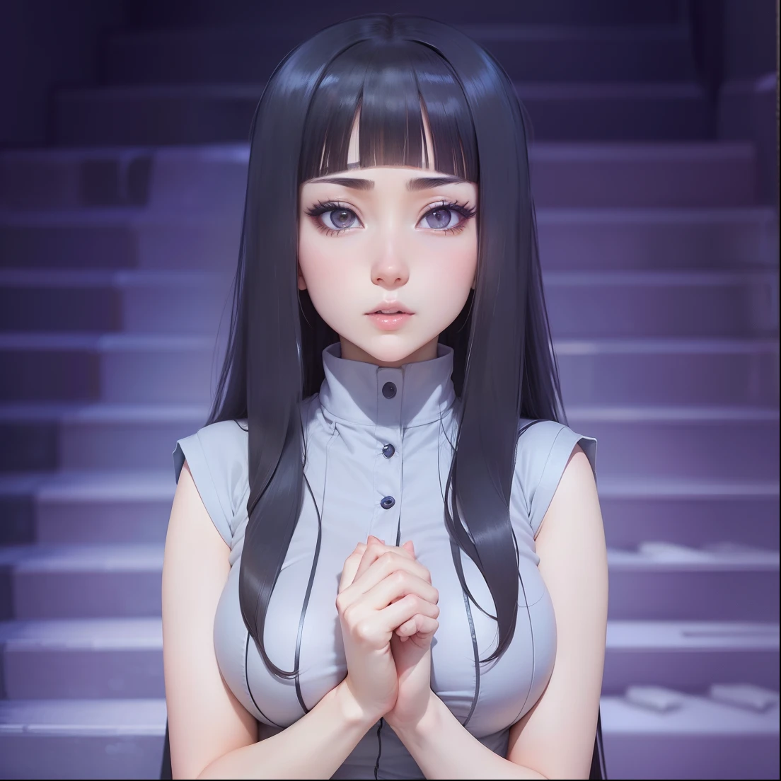 Hinata hyuga, face like a image, hair like a image, expression like a image, big tits, skin like a image, clothes like a image, background like a image