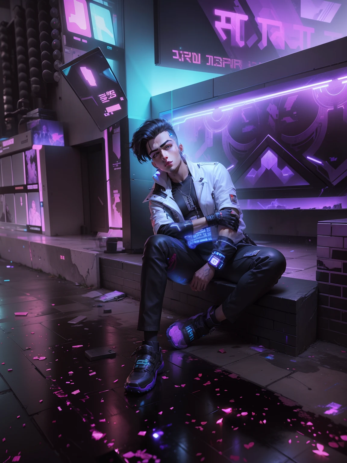 Change background cyberpunk handsome boy, realistic face. 8k, ultra realistic cute