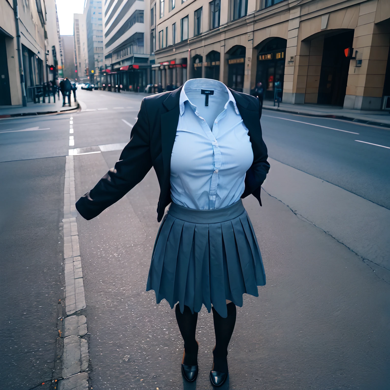 school uniform, ((invisible, no humans:1.5, headless:1.5, handless, legless)), big breast, close-up to body, high angle, 
(8k, RAW photo, best quality, masterpiece:1.2), (realistic, photo-realistic:1.37),photon mapping, radiosity, ((Hasselblad photography)),physically-based rendering,