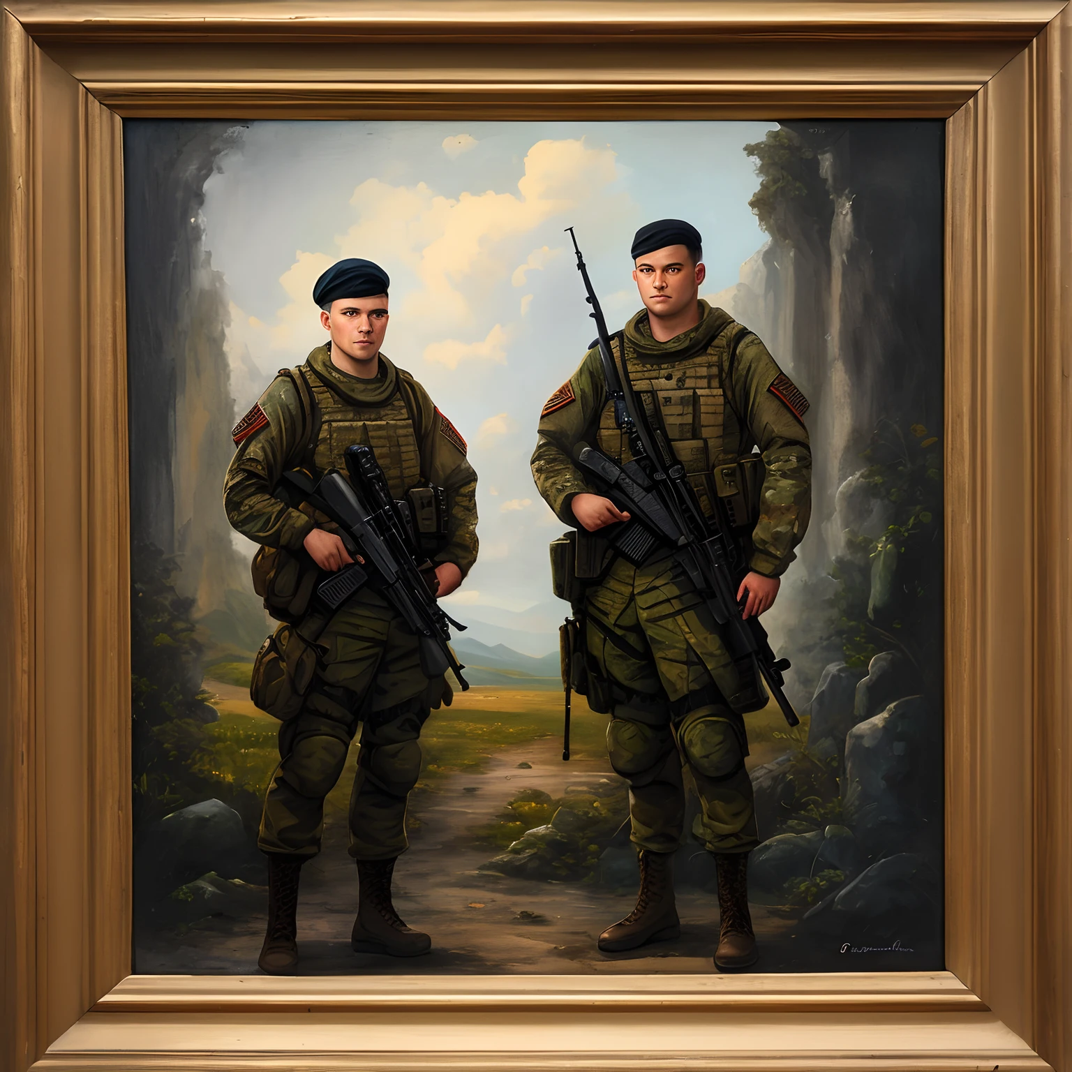 oil painted,It is honorable for one person to join the army