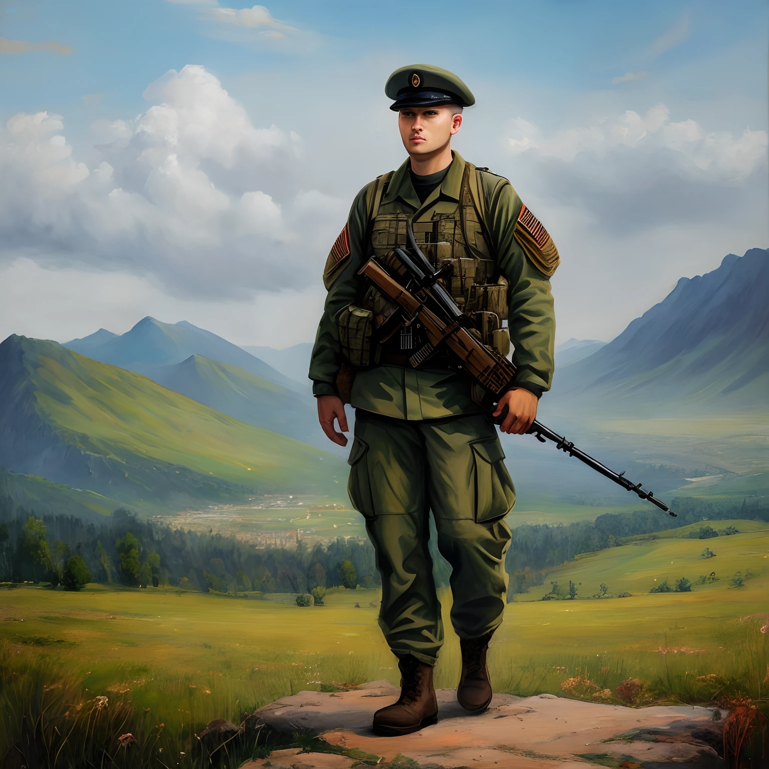 oil painted,It is honorable for one person to join the army