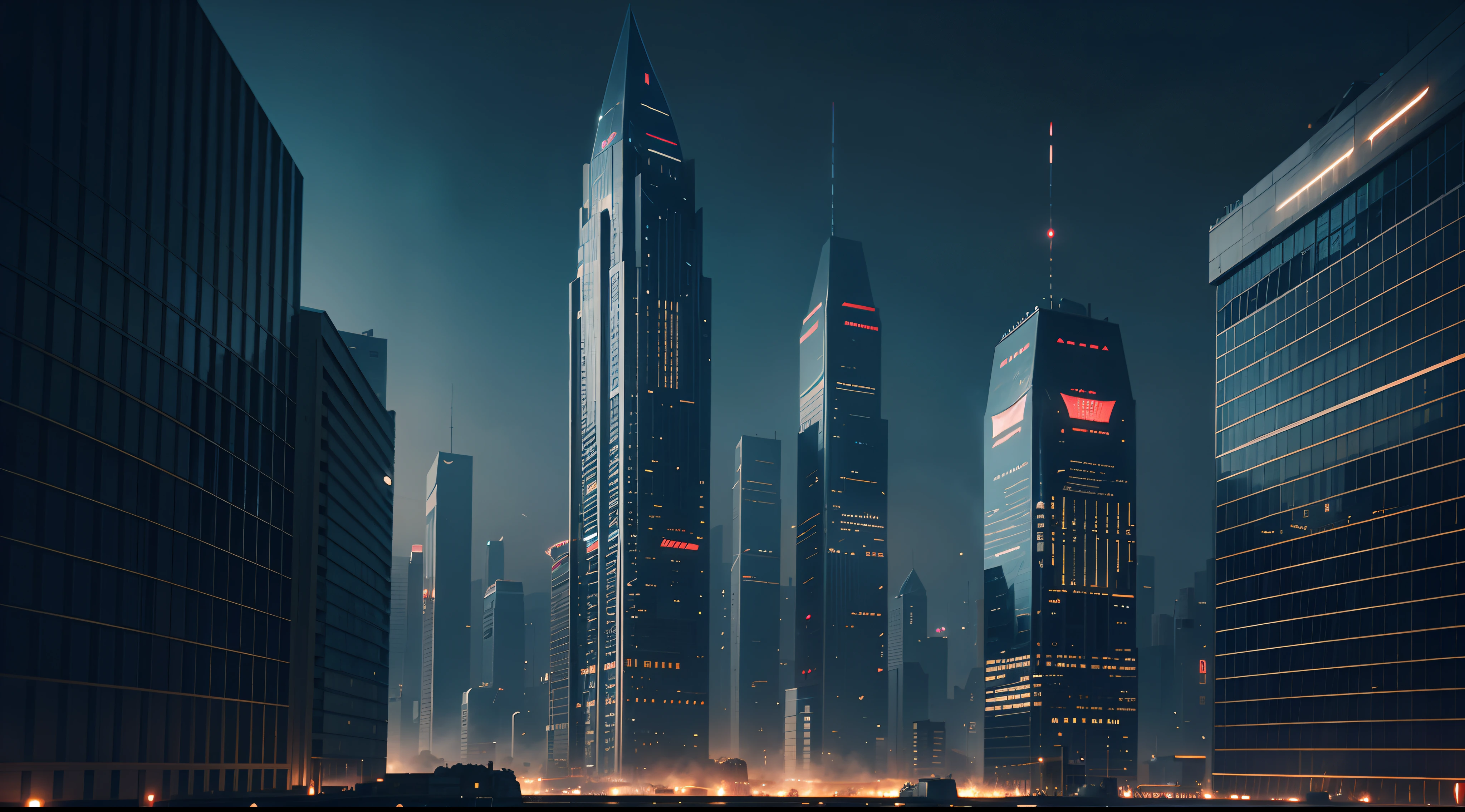 A city surrounded by high walls, The city walls are lined with tall buildings，Ruins outside the city walls, Cidade futuristica, sense of science and technology, Futuristic，Dark painting style, Cinematic texture, Photorealistic shooting, futurism, Cinematic lighting, stereograms, Best quality, 8K, Super detail