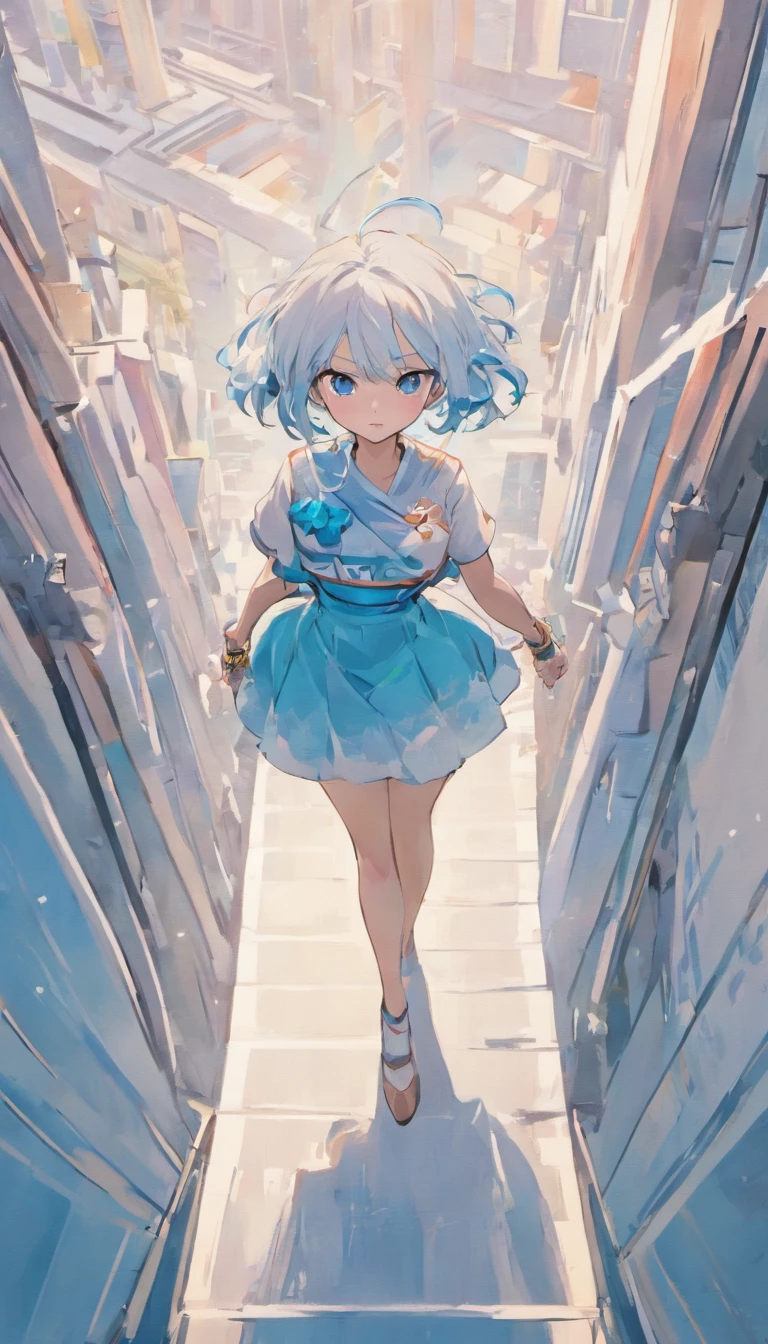 masutepiece,(Best Quality),(1girl in) ,Solo,(High contrast:1.2),(High color saturation:1.2), ((hands on pockets)),((Black and white skirts)),Looking at Viewer,((White and light blue theme:1.3)),((White and light blue background:1.5)),White hair,Blue eyes,((Walking:1.3)),Full body,Black footwear,((Sky, white clouds and light blue water in the day)),((From  above:1.2)), (magazine:1.3), (cover-style:1.3), Fashionable, Woman, Vibrant, outfit, Posing, front, Colorful, Dynamic, Background, element in, which are full of confidence, expression, Holding, statement, accessory, An majestic, coiled, Around, Touch, Scene, Text, cover, Bold, captures the attention, titles, Stylish, Font, Catchy, headline, Larger, striking, Modern, Trendy, Focus, Fashion,