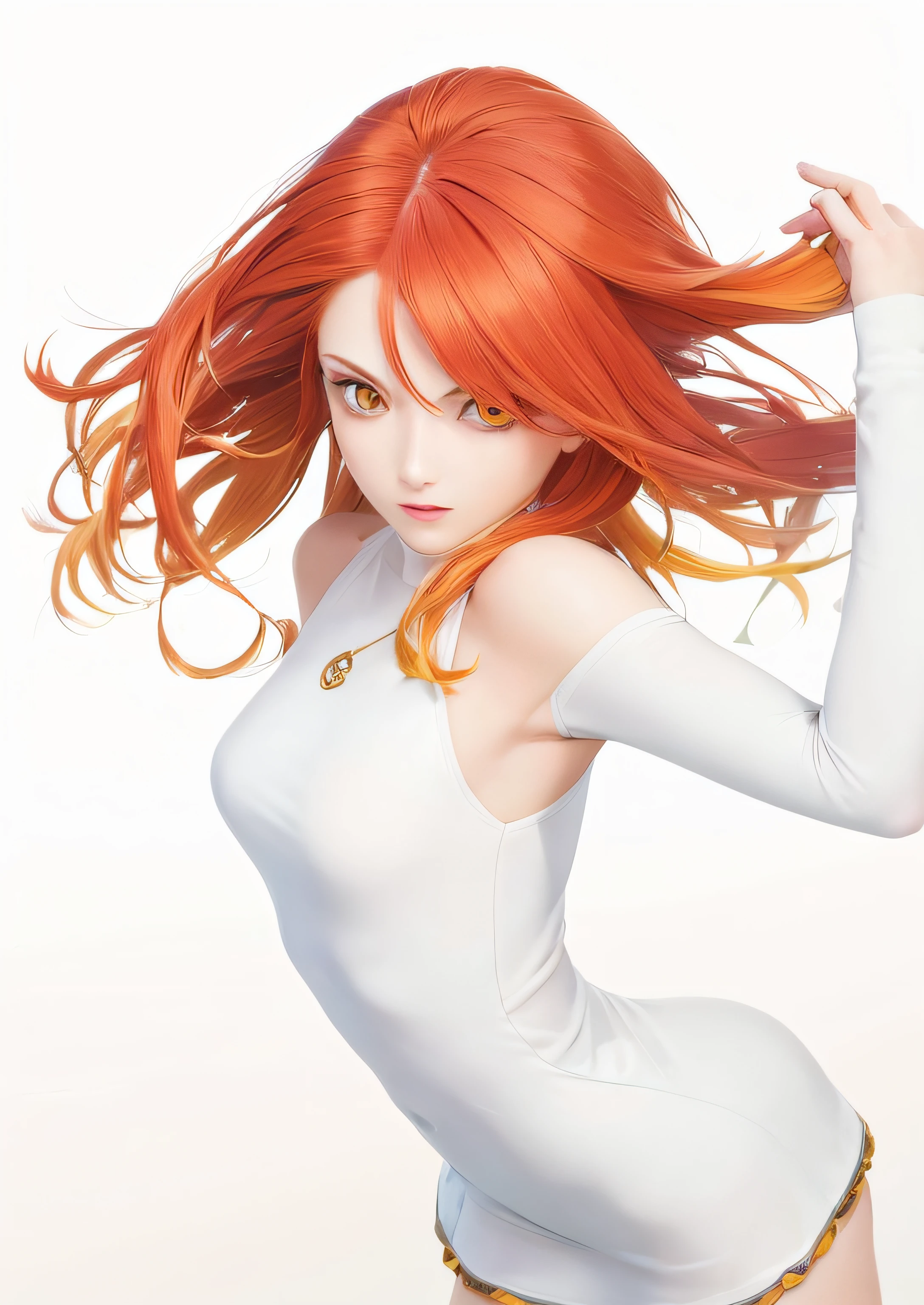1girl, solo,  mature, realistic girl with red hair and yellow eyes posing for a picture, realistic visual of a cute girl, blazing hair, full body, bangs, detailed face,
best quality, masterpiece, (realistic:0.9)