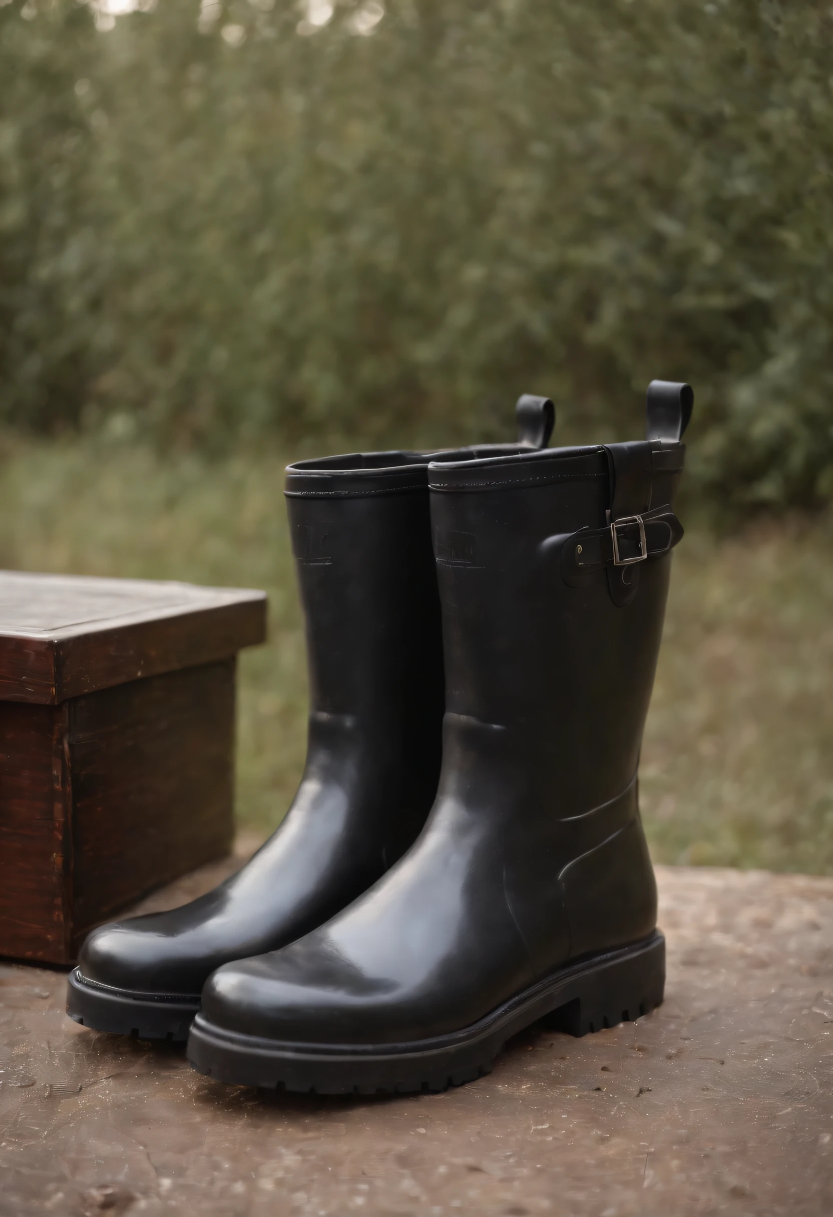 Old gentleman with a goatee,sit on chair,Eyes look at boots,Black high-gloss rain boots, 8K分辨率,Wallpaper masterpiece,Best quality,Highly meticulous,Ultra high quality
