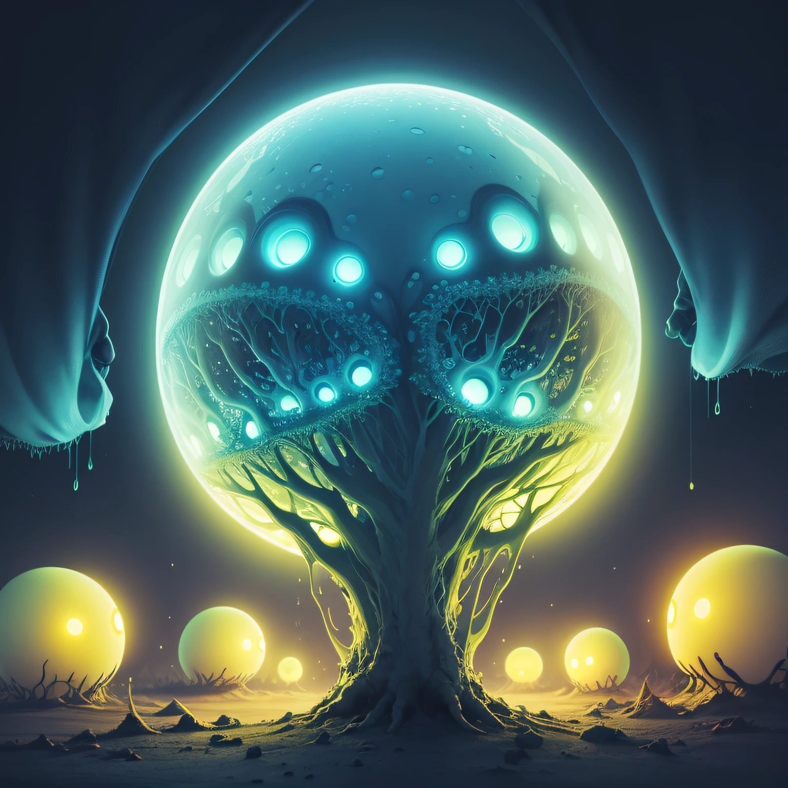 Extraterrestrial life, creepy, amoebic, mushy, fluorescent, luminous