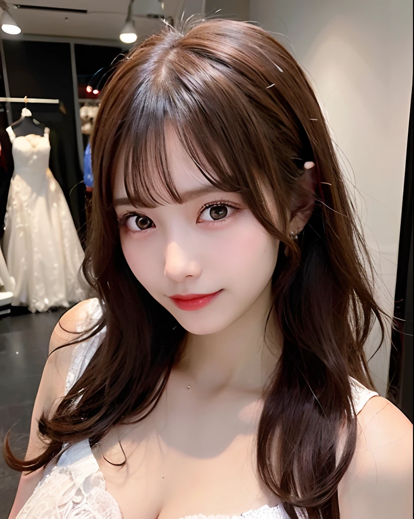 ,((Princess Line • Wedding Dresses)) ,((Best Quality, 8K, masutepiece :1.3)), (full body Esbian), Sharp Focus :1.2, A pretty woman with perfect figure :1.4, Slender Abs :1.2, ((dark brown hair, Parted bangs,Big breasts :1.2)), (chapel), Highly detailed face and skin texture, Detailed eyes, 二重まぶた ,Lovely smile,Perfect limbs,