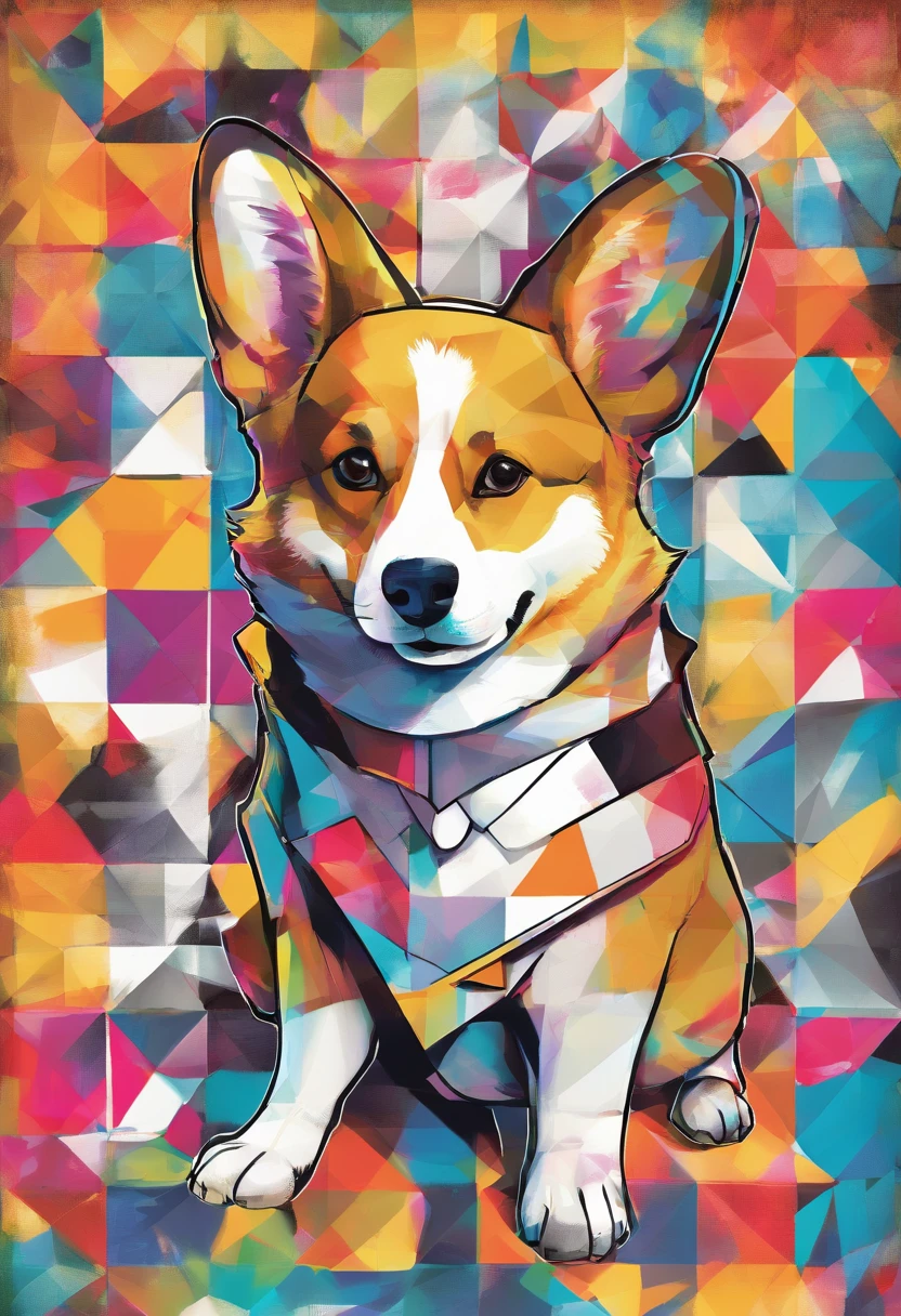 a corgi, ),(melhor pose),(best angle), (better expression), Eduardo Kobra acolchoamento ,multidimensional geometric wall PORTRAIT, arte, Chibi,Yang08k, lindo, Colouring,