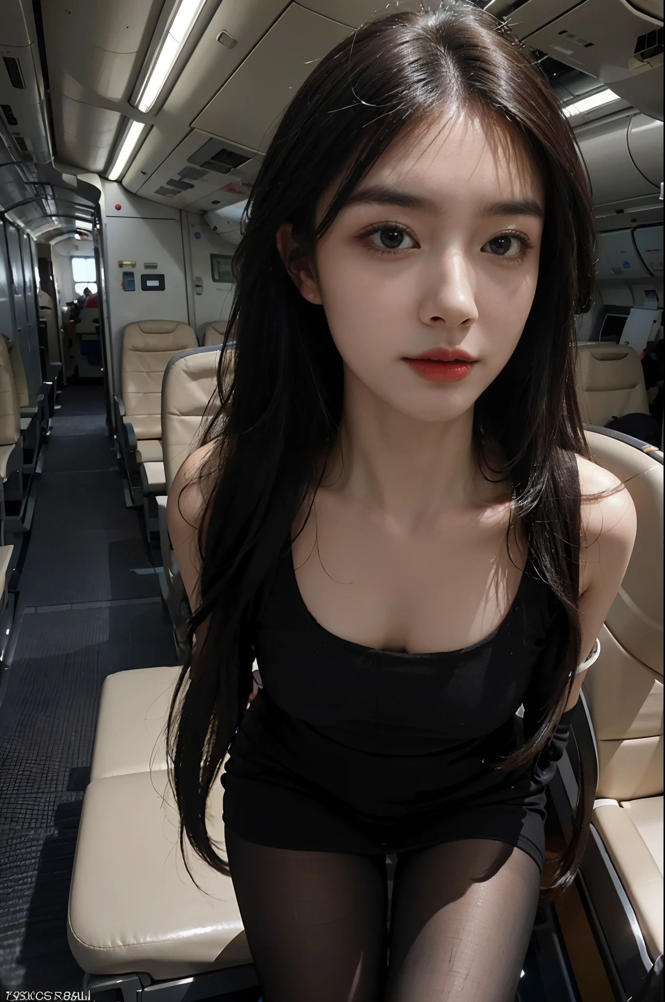 Slender Asian girl, kpop idol, ((stewardess)), ((top quality, 8k, masterpiece: 1.3)), crisp focus: 1.2, beautiful woman with perfect figure: 1.4, highly detailed face and skin texture, detailed eyes, ((skinny)), beautiful face, symmetrical face, full-length,