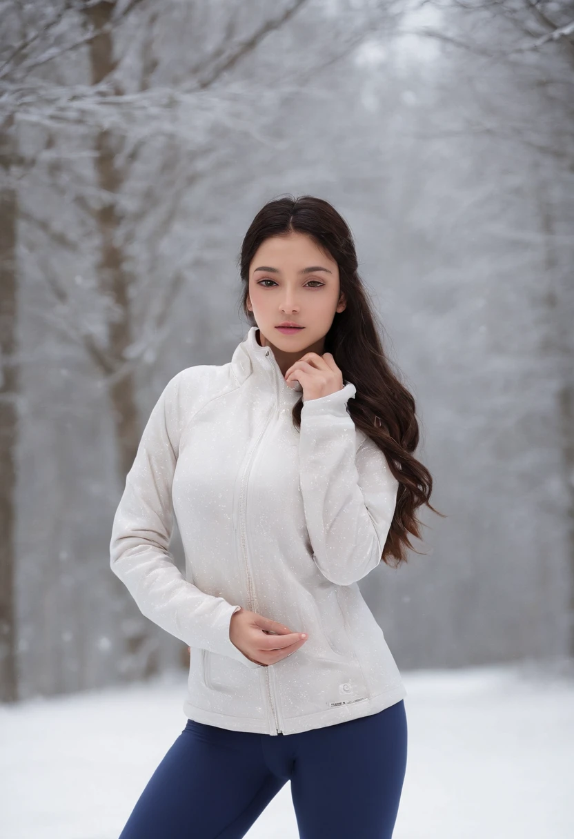 pantylines, "Subject: A captivating portrait of Arti Kapoor, a 24-year-old woman standing on the cusp of adulthood. The image, titled 'Journey Through Seasons,' is a masterful blend of high school portrait photography and atmospheric storytelling, rendered in stunning detail through raytraced lighting that adds depth and realism to the scene. In the midst of a tranquil snowfall, Arti stands confidently beside a vintage car, its presence a symbolic nod to the journeys she has taken throughout her high school years. Her gaze, captured in striking detail with a professional-grade DSLR camera, reflects a potent mix of nostalgia and anticipation for the future. Defying convention in her outfit, Arti is clad in opaque, solid powerchill flare yoga pants in a bright navy hue. The pants, with their natural creases and contours visible, tell stories of movement and growth, mirroring the milestones and experiences of high school life. They are both comfortable and stylish, embodying Arti's readiness to embrace the challenges that lie ahead. The powerchill flare yoga pants harmonize beautifully with the wintry landscape, their color echoing the tones of the vintage car's exterior and the snow-blanketed ground. The contrast between the soft fabric of the powerchill yoga pants and the sturdy vintage car underscores Arti's adaptability and resilience. The photograph was taken using an aperture of f/4-f/5.6 to allow more light, and a fast shutter speed of around 1/125th to 1/250th sec to freeze the falling snowflakes in motion. Continuous or tracking focus captured Arti's movements, while a weather-sealed prime lens ensured sharpness and detail. The 64k resolution secures every detail, from the individual snowflakes to the nuances of Arti's expression. The visible pantylines add a touch of realism to the portrait, further emphasizing the authenticity of the moment. With raytraced lighting, the image achieves a level of depth and dimension that makes it feel immersive and lifel