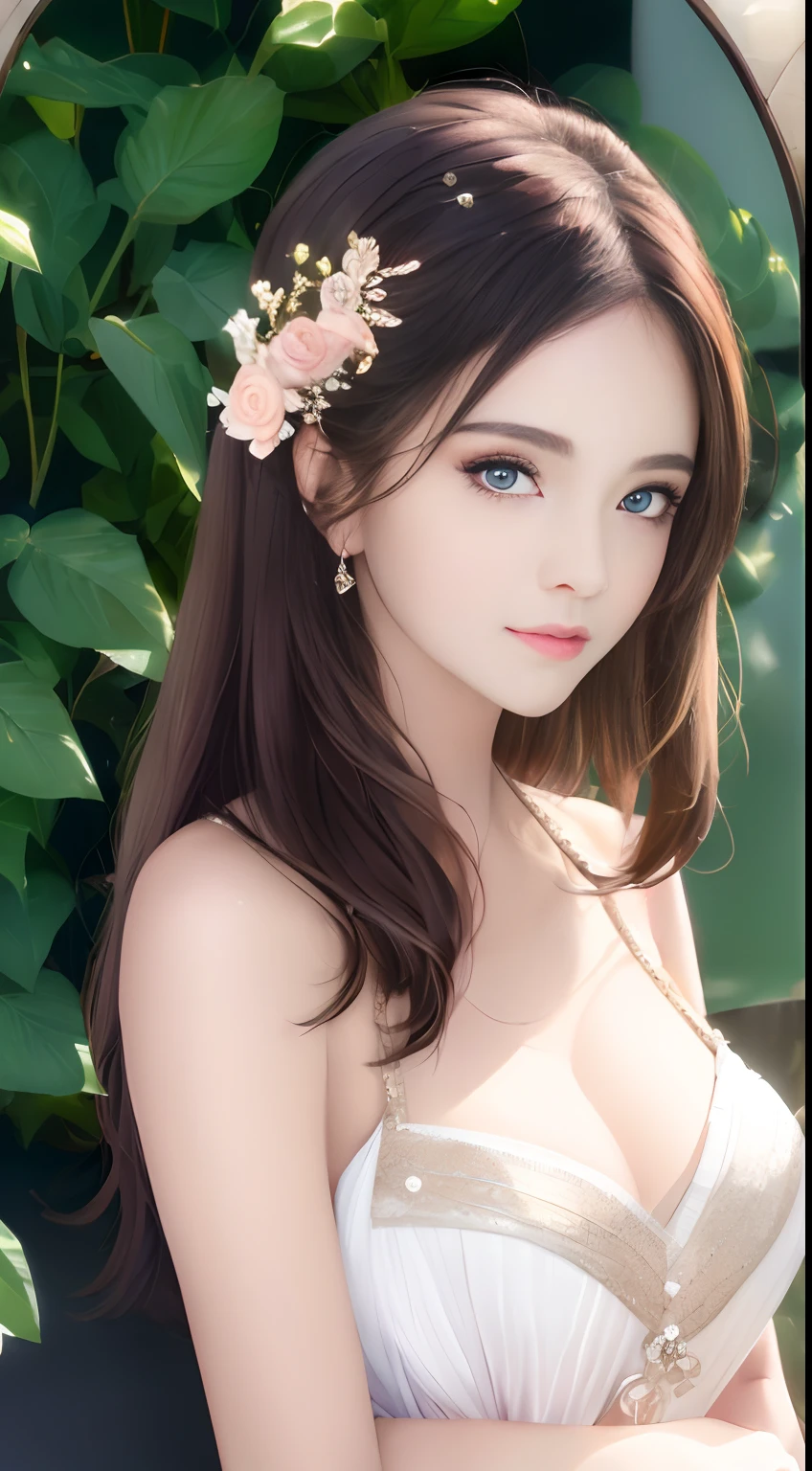 best qualtiy,tmasterpiece,A high resolution,1girll,Dingdall effect,realisticlying,edge lit,twotonelighting,(highdetailskin:1.2),8K UHD,Pure,Sweet,Flower background,Colorful background,Based on physical rendering,Perfect light and shadow,extreme hight detail,Pink tones,Eye reflections,Raised sexy,perfect bodies,Superb beauty,largeeyes,long eyelasher,Delicate eyes,large shiny eyes,Minor pupillary reflexes,Shoulder and neck details,The pupil texture is delicate,Perfect eyes,Black pupils,best qualtiy,tmasterpiece,16k,A picture,head portrait,Bigchest,longer sleeves,Take care of your chest,Large breasts,Delicate avatar