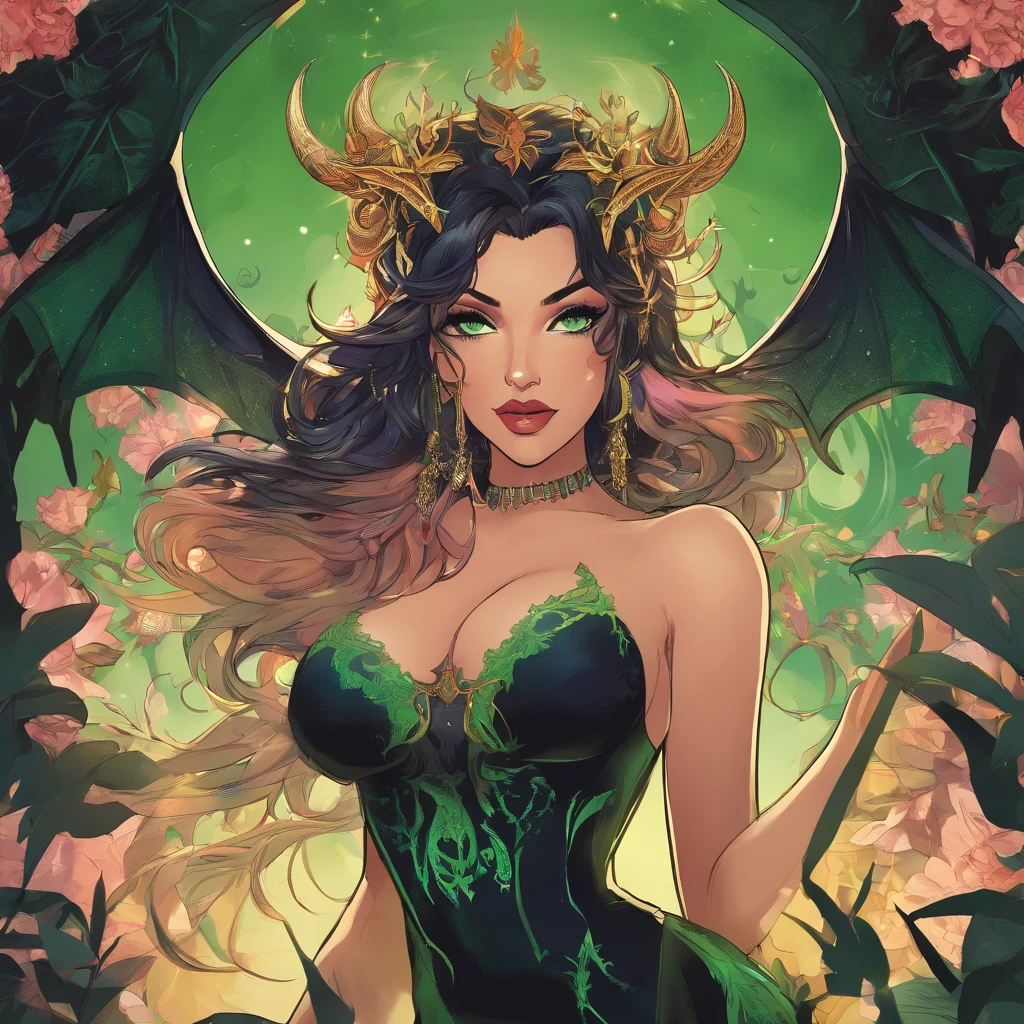 (black hair, green eyes:1.1) thicc succubus, (thigh-high fishnets:1.1), seductive expression, (beautiful detailed eyes, beautiful detailed lips), (demon horns), (voluptuous body), (dark atmosphere), (sensual pose), (soft lighting), (provocative outfit), (dark fantasy), (lush background), (high-res, 4k), (vivid colors), (dramatic lighting), (elegant curves), (sinister charm), (erotic undertones), (alluring beauty), (temptation), (exquisite details), (mythical creature), (seductive aura), (captivating gaze), (lush hair), (mysterious allure), (supernatural vibe), (sensual presence), (charismatic feminity), (enchanting silhouette), (enticing energy), (provocative ambiance), (fantasy charm), (mystical seductress), (intense charisma), (spellbinding allure), (mesmerizing figure), (bewitching elegance), (magnetic grace) wearing fur lined dress