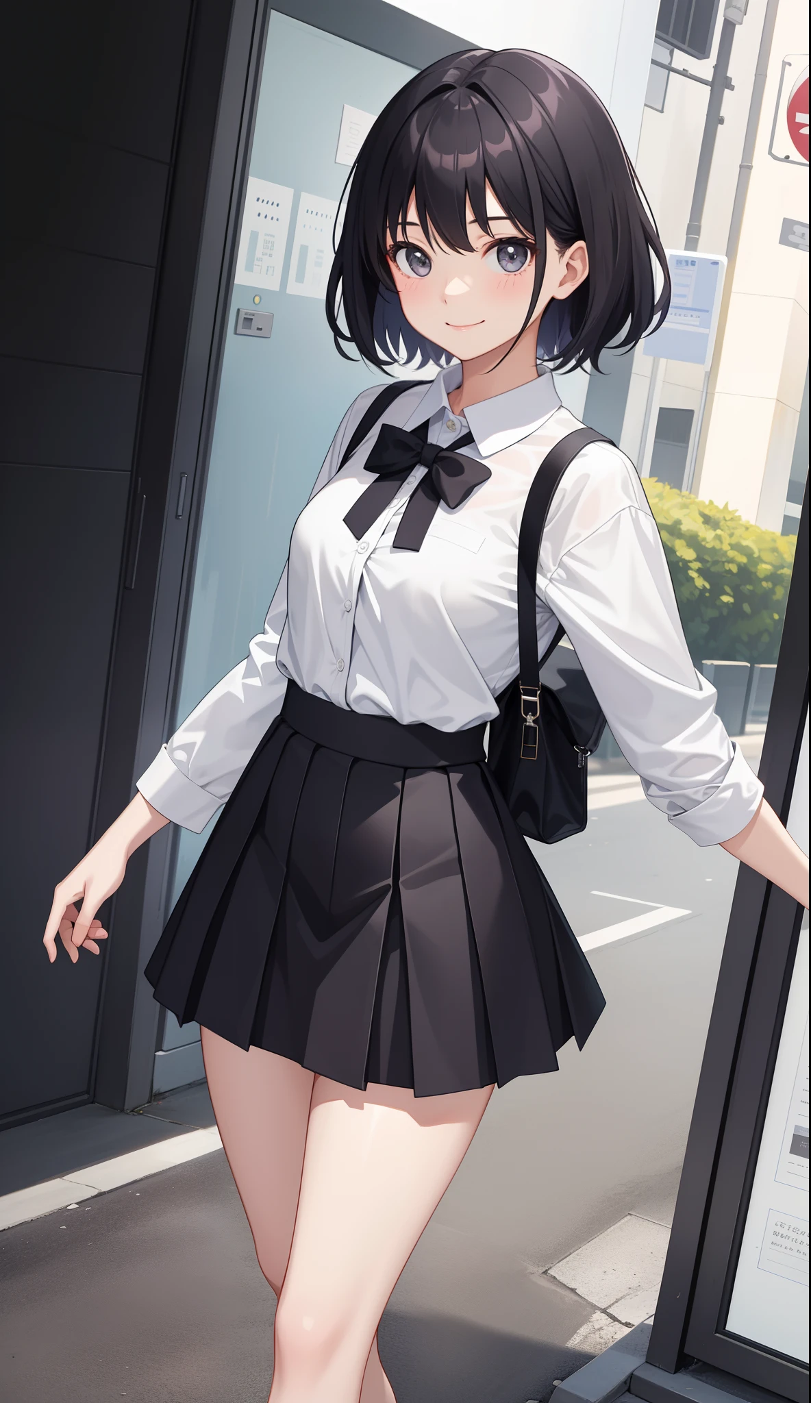 1girl in、AS-Adult、A smile、The shirt、skirt by the、（small tits）、Walking with a thigh、Upper body portrait、