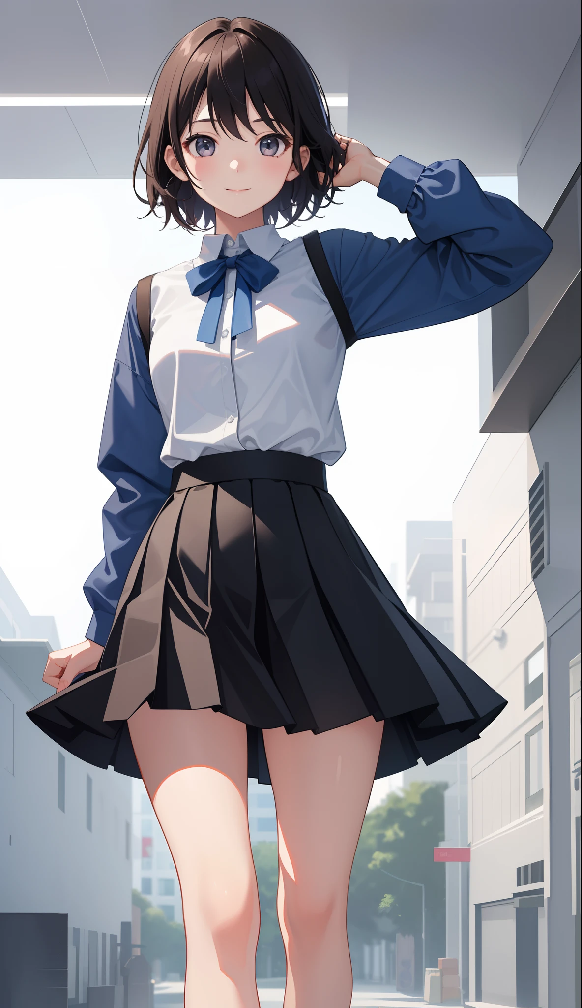 1girl in、AS-Adult、A smile、The shirt、skirt by the、(small tits)、Walking with a thigh、Upper body portrait、