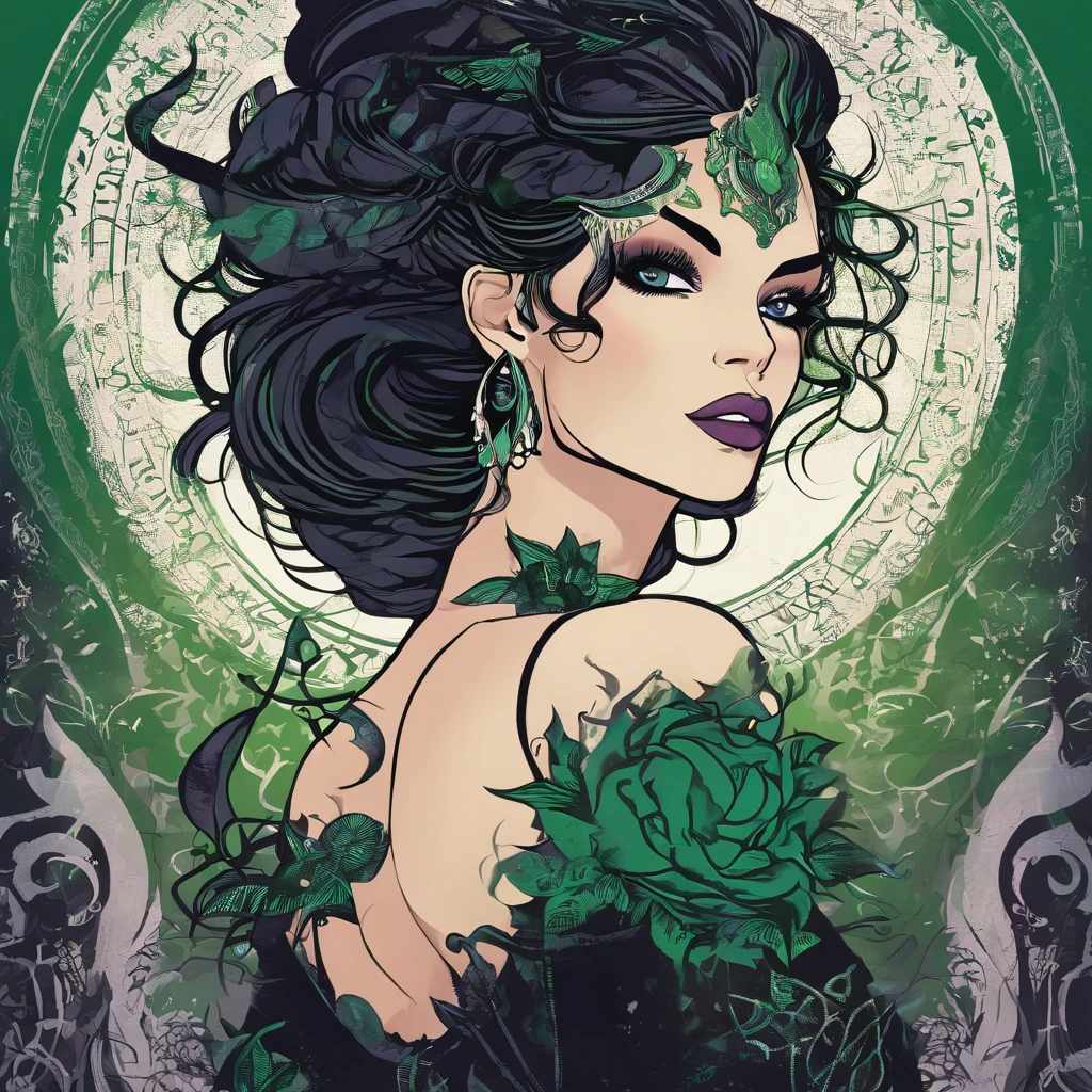 (black hair, green eyes:1.1) thicc succubus, (thigh-high fishnets:1.1), seductive expression, (beautiful detailed eyes, beautiful detailed lips), (demon horns), (voluptuous body), (dark atmosphere), (sensual pose), (soft lighting), (provocative outfit), (dark fantasy), (lush background), (high-res, 4k), (vivid colors), (dramatic lighting), (elegant curves), (sinister charm), (erotic undertones), (alluring beauty), (temptation), (exquisite details), (mythical creature), (seductive aura), (captivating gaze), (lush hair), (mysterious allure), (supernatural vibe), (sensual presence), (charismatic feminity), (enchanting silhouette), (enticing energy), (provocative ambiance), (fantasy charm), (mystical seductress), (intense charisma), (spellbinding allure), (mesmerizing figure), (bewitching elegance), (magnetic grace) wearing fur lined dress