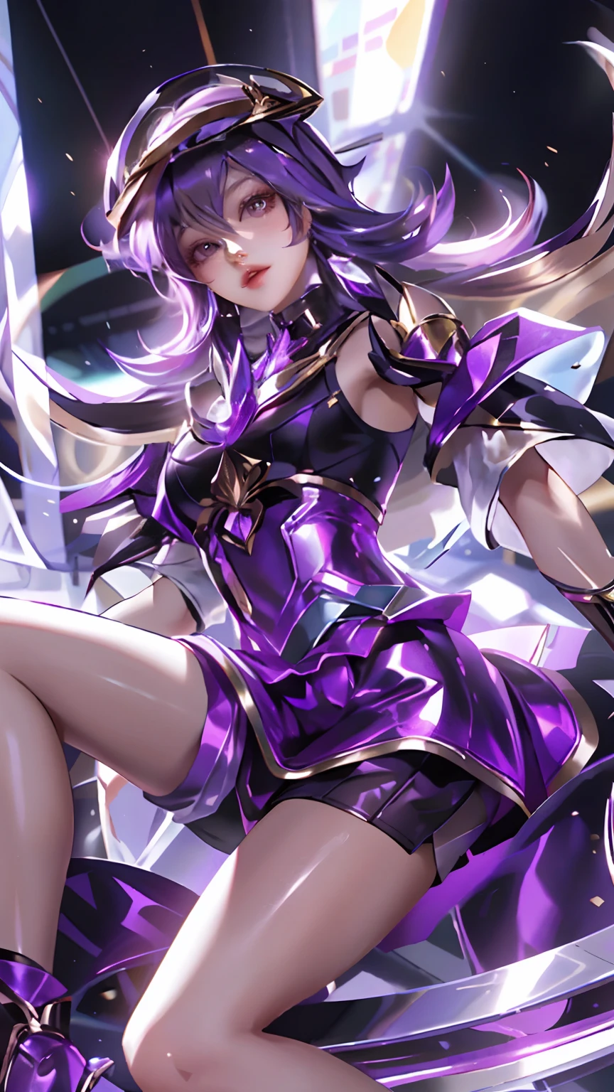 best quality, 1girl, kda, solo, long hair, short hair, dress,