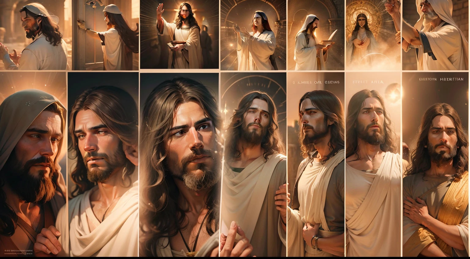 Nesta cena, Jesus is portrayed in heaven, irradiando divindade e serenidade. The atmosphere is ethereal, com suaves raios de luz iluminando os arredores. The composition is carefully framed, capturando Jesus no centro, surrounded by a paradisiacal setting. The camera zooms in to capture all the intricate details, showing the divine characteristics and expression of Jesus. His eyes reflect compassion and wisdom, enquanto seu sorriso sereno exala paz e amor. Dramatic lighting increases the depth and mood of the scene, creating a sense of wonder and reverence. The image is captured with an ultra-detailed camera, garantindo que cada nuance e textura seja fielmente reproduzida. Resolution is set to 8K, proporcionando clareza e realismo impressionantes. Photorealistic rendering brings Jesus to life, Capture the essence of your presence in a tangible and compelling way. The ratio is set to 4:3, allowing a balanced and classic composition. The version used is Midjourney 5.2, Leveraging the latest advances in imaging technology. Camera settings are set to automatic, optimizing exposure and focus to capture the scene in its utmost beauty. No geral, the scene depicts Jesus in all his glory, conveying a sense of divine presence and peace. The combination of ultra-detailed photography, Dramatic lighting and high-resolution rendering create a visually stunning and emotionally resonant depiction of Jesus in heaven.