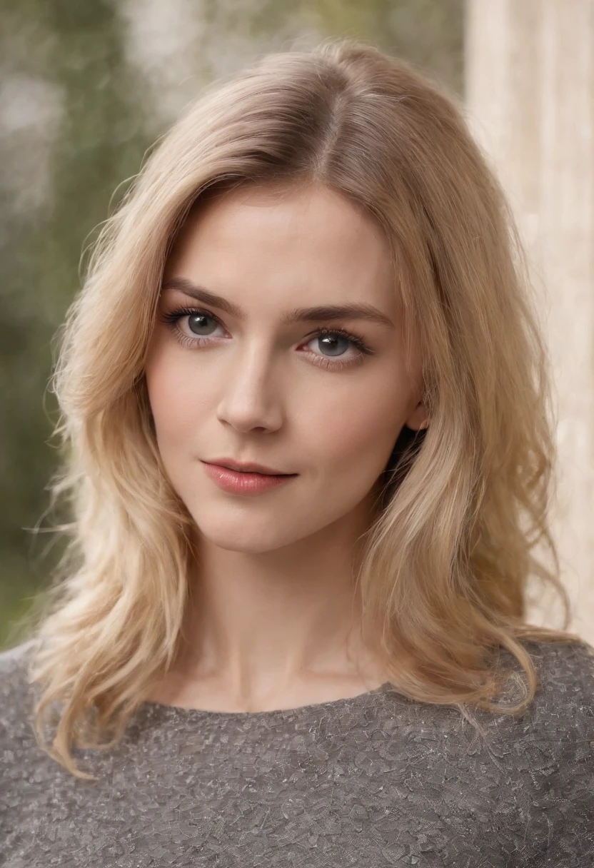 1Fille 23 ans, Cheveux mi-longs, seins de taille moyenne, Regarder ailleurs, cheveux blonds, yeux bruns, Joaillerie, corps entier entier, Collier, Schulterfrei, chandail, minora, Realstic, nez, devant un batiment, combi,