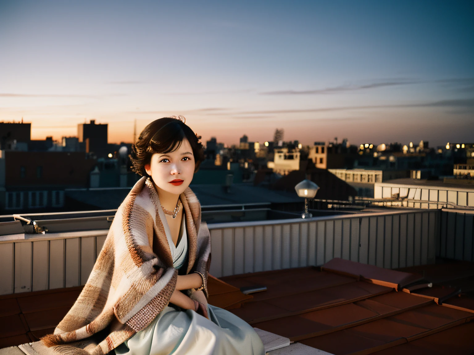 several women sitting on a roof with a blanket on the ground, rooftop party, on a rooftop, in a rooftop, rooftop, on rooftop, 8k artistic 1920s photography, 1 9 2 0 s photography, 1920s photography, annie leibowitz, neil leifer, standing on rooftop, vintage color photo, inspired by Ruth Orkin