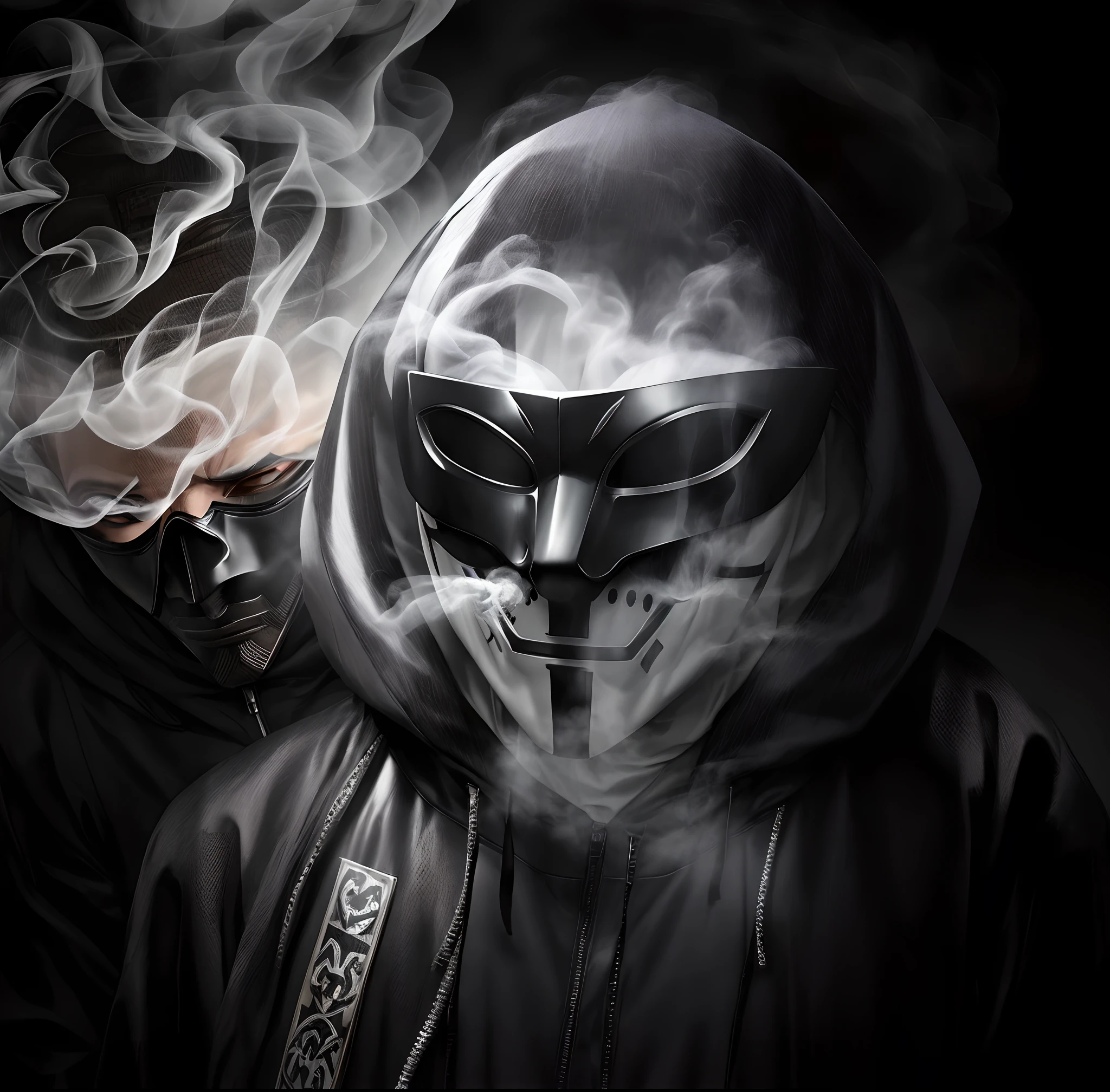 arafed mask with smoke coming out of it and a man in a hoodie, anonymous mask, anonymous, white man with black fabric mask, dramatic smoking pose, twisted god with no face, anonymous as a car, with dark ghost smokes around, anonymous as a sausage, profile picture 1024px, masked, ) ominous vibes