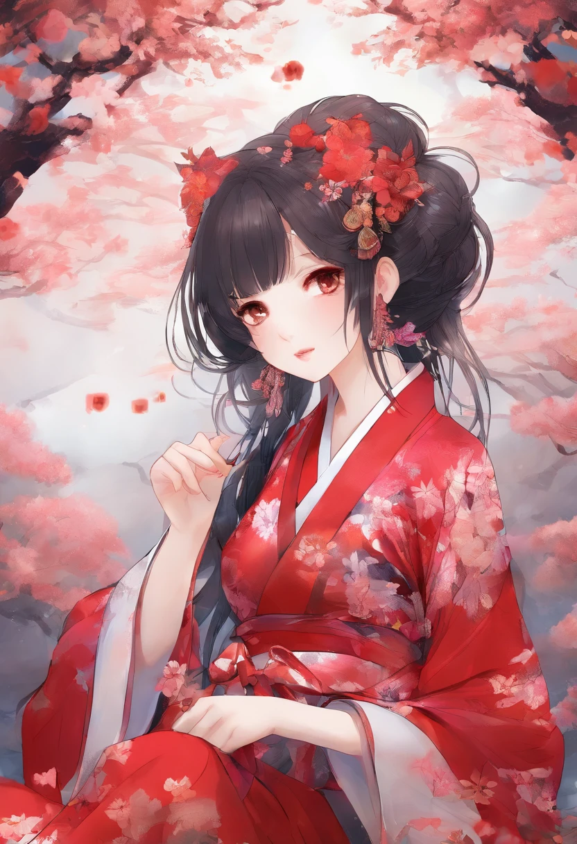花魁、kimono、Turn around、the whole、full bodyesbian、Overall view、Gorgeous red kimono、Sister sitting、Beckoning