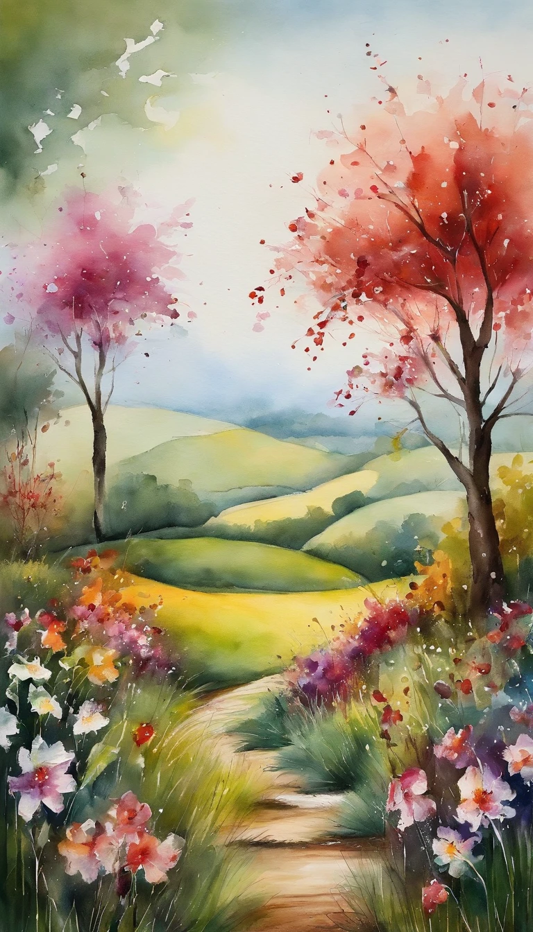 Field with beautiful flowers for meditation due to great beauty.(clivagem em close-up),meditar,Zazen,Um meditativo(Pintura de paisagem chinesa),(pintura a tinta e aquarela),(Papel de parede 8k),(Efeito de Luz e Sombra),rendering by octane,White balance design,Extremely detailed image representation,Wide angles,profundidade de campos,tmasterpiece,realista,lindamente retratado,um detalhado,acurate,Obras de mestres,tmasterpiece