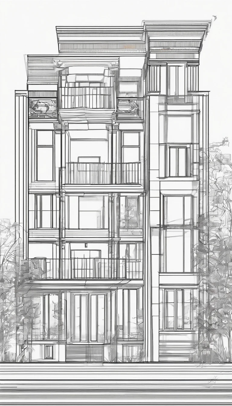 Tube house design with 1 facade, (3.3m wide:1.5), 4 floors high, neoclassical style, aluminum glass doors, roof garden, balcony with plants, RAW photo, Masterpiece, high quality, best quality, authentic, super detail