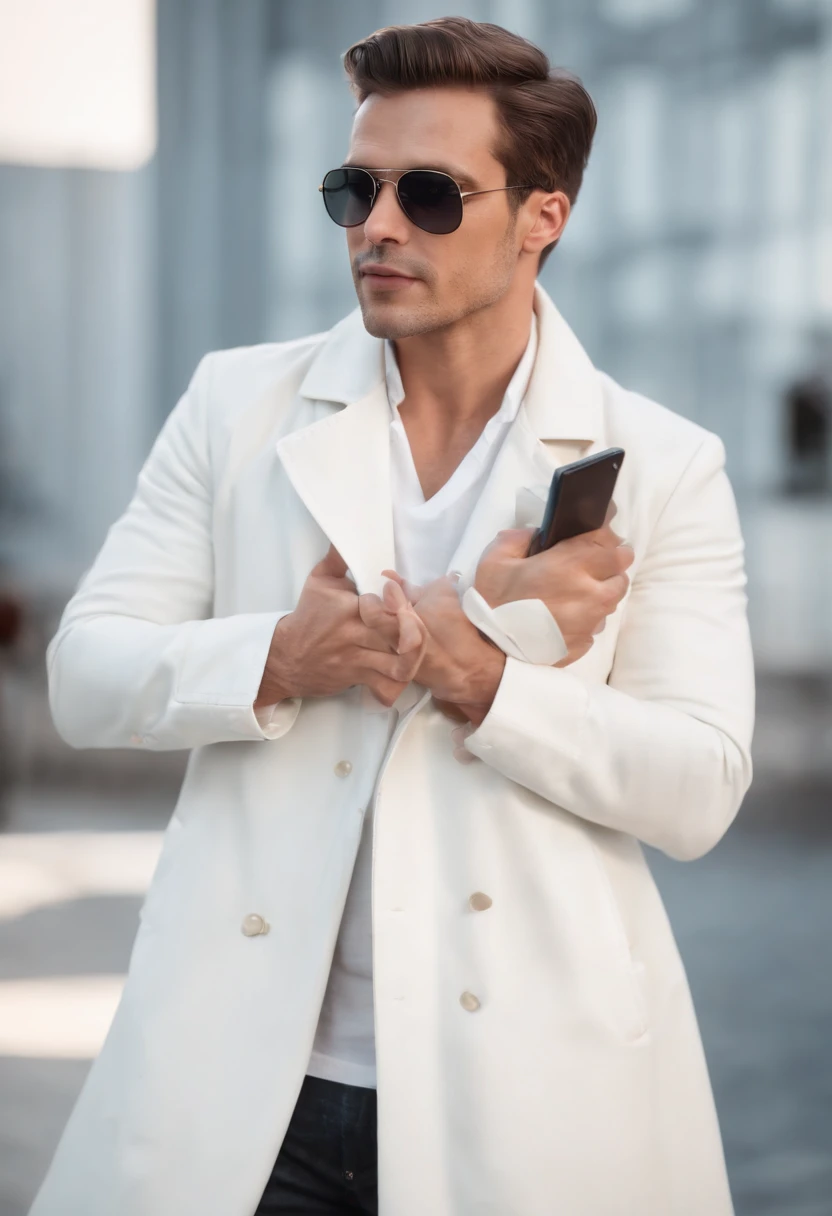 absurd resolution, high resolution, um homem brasileiro alto, with German strokes, wearing a white coat and sunglasses (master part: 1.4), hiper-detalhe, Um altamente detalhado, Desenho UHD, fotografia, Remotamente, perfect composition, Octanas bonitas, detalhadas, intrincadas, intrincadas e detalhadas, make trend at artstation, Fotografia de arte 8K, arte conceitual fotorrealista, soft natural volumetric cinematic perfect light