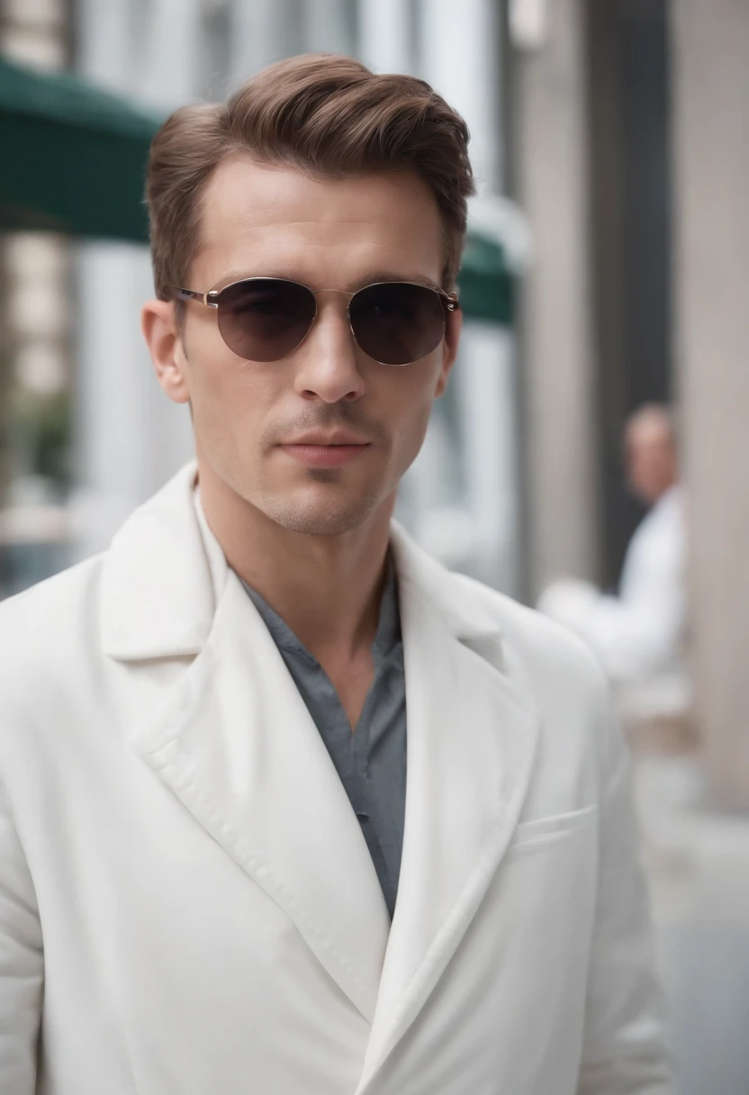 absurd resolution, high resolution, um homem brasileiro alto, with German strokes, wearing a white coat and sunglasses (master part: 1.4), hiper-detalhe, Um altamente detalhado, Desenho UHD, fotografia, Remotamente, perfect composition, Octanas bonitas, detalhadas, intrincadas, intrincadas e detalhadas, make trend at artstation, Fotografia de arte 8K, arte conceitual fotorrealista, soft natural volumetric cinematic perfect light