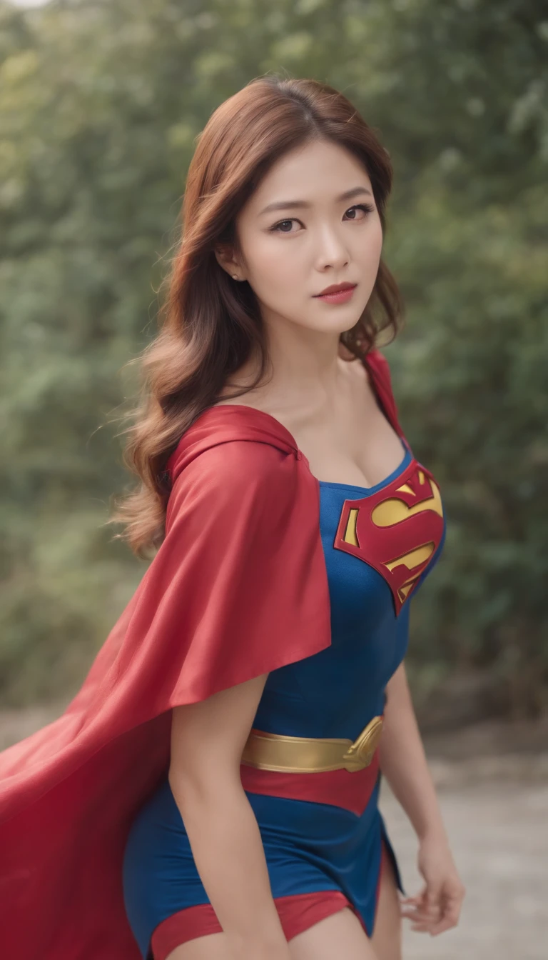 1 Japan Female, Woman body set large breasts, Supergirl Costume Dress, 16k quality, Hyper Detailed