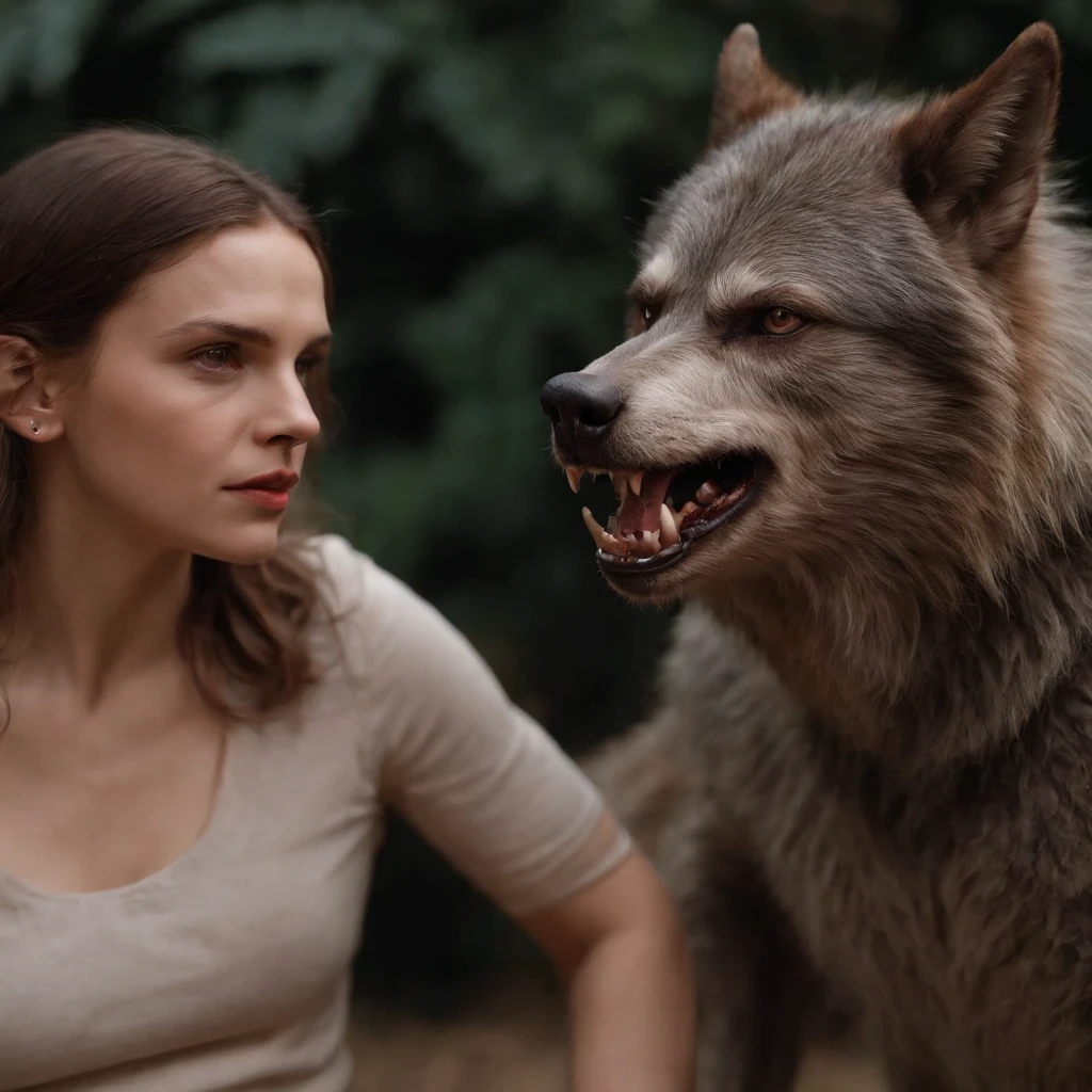 A werewolf and a woml with ambiguous expressions,Fique ao lado de um Garoto Vampiro de 11 anos, com cabelos longos pretos, com olhos azuis, roupa vitoriana, garoto bravo,alta qulidade,cinematic movie photograph,alto detalhe,A high resolution,8k,luz iluminada