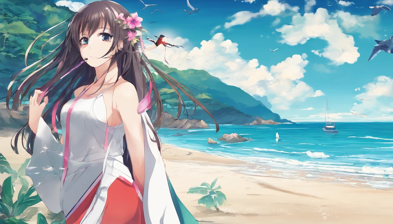 Beautiful beach,There is a sexy girl standing on the beach