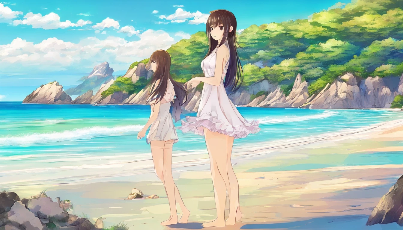 Beautiful beach,There is a sexy girl standing on the beach