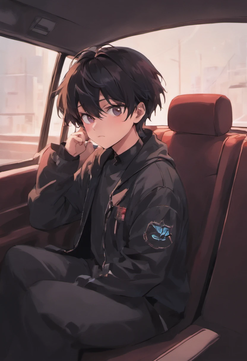 Arad man in a car wearing a black jacket and cell phone, Male Urzan, Shin Jinying, jinyoung shin aesthetic, 1 7 - year - old boy thin face, Kim Do-young, Wearing an all-black door wave mask, ulzzangs, jungkook, boy has short black hair, Cai Xukun, kanliu666