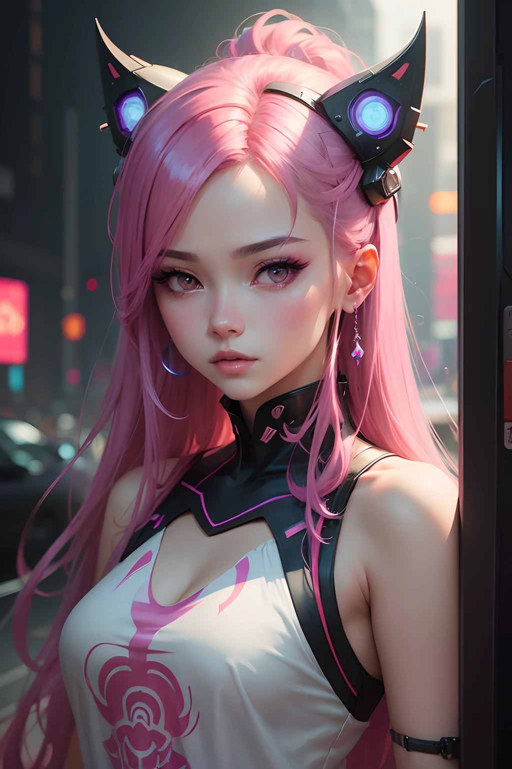 Un primer plano de una chica con una diadema puesta, arte digital inspirado en Yanjun Cheng, tumblr, Arte digital, Fan art vibrante, Retrato de Lofi, Obras de arte al estilo de Guweiz, neo vaporwave, Pintura digital colorida, cyber aesthetic, Retrato de Kpop Idol, Yanjun Chengt, digital anime illustration, Retrato NFT, Arte digital cyberpunk anime.