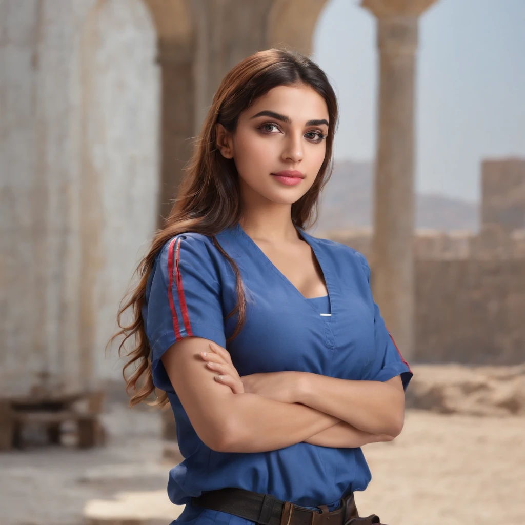 (best quality,4k,8k,highres,masterpiece:1.2), ultra-detailed, (realistic,photorealistic,photo-realistic:1.37), beautiful arab girl, arab face, arab beauty, 18 years old, extremely beautiful, extremely detailed, attractive, sexy, hot, construction worker, construction backgrounds, vibrant colors, soft lighting , full body , wearing construction uniform , big breast